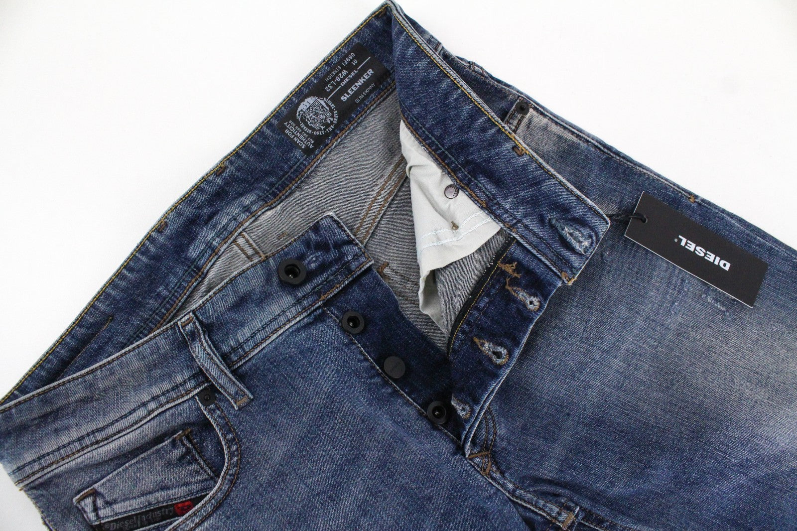 DIESEL Sleenker 069FI Men Jeans W28/L32 Slim Skinny Faded Cotton Stretch Blue