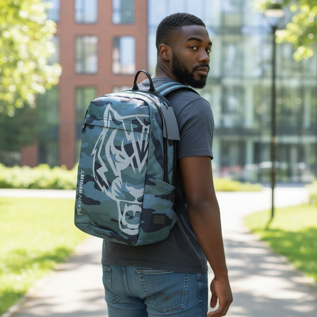 PLEIN SPORT Men Bag OS Philadelphia Camo Print Large Zip Lined