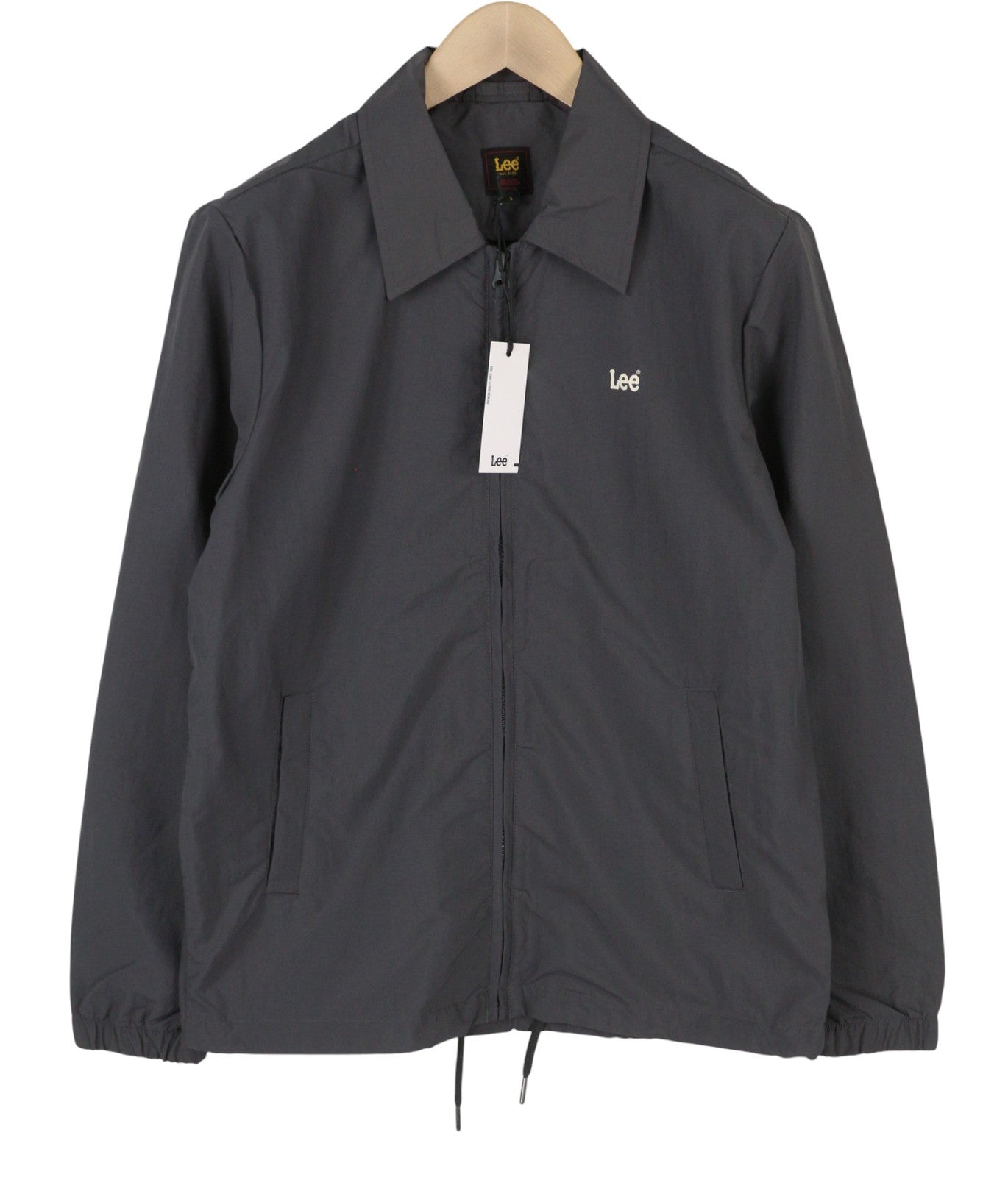 LEE Men Jacket S Washed Black Spread Collar Full Zip Light Unlined