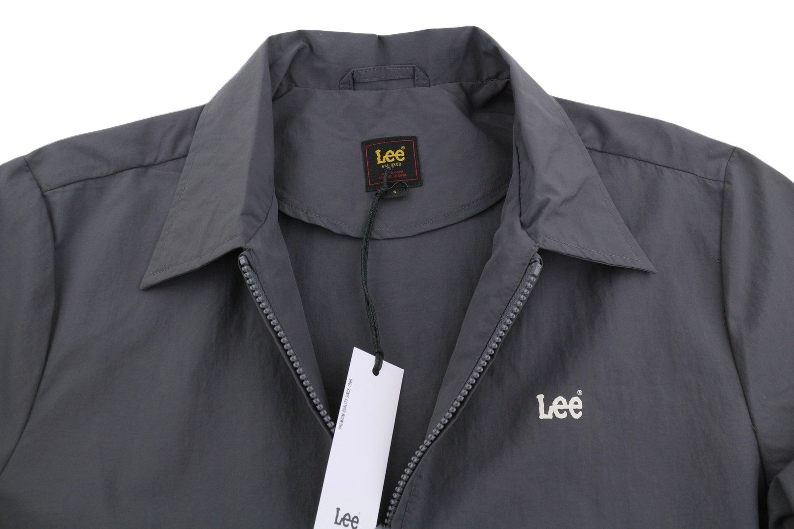 LEE Men Jacket S Washed Black Spread Collar Full Zip Light Unlined