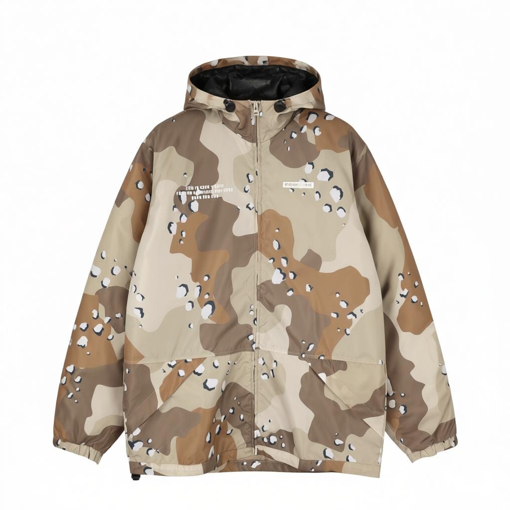 PRIMITIVE SKATEBOARDING Men Jacket L Brown Camo Hooded Zip Light Jacket