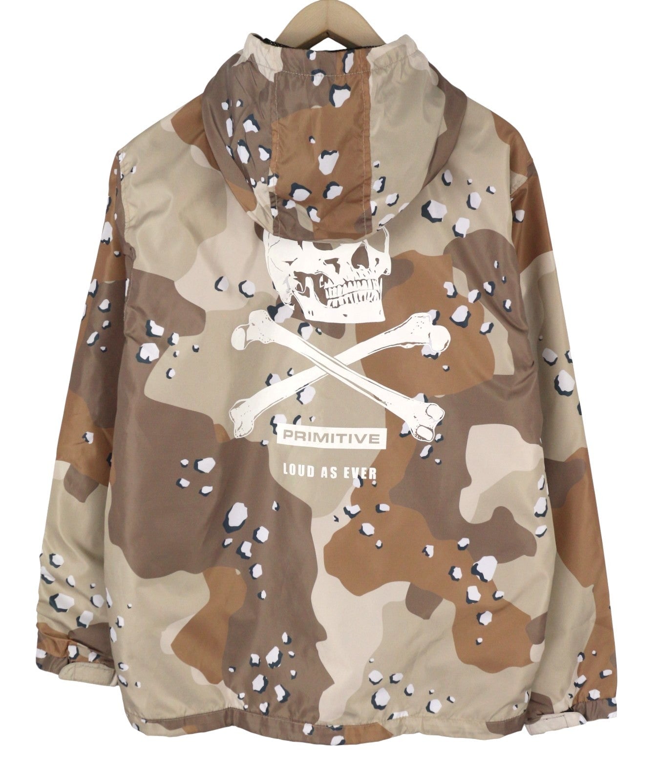 PRIMITIVE SKATEBOARDING Men Jacket L Brown Camo Hooded Zip Light Jacket