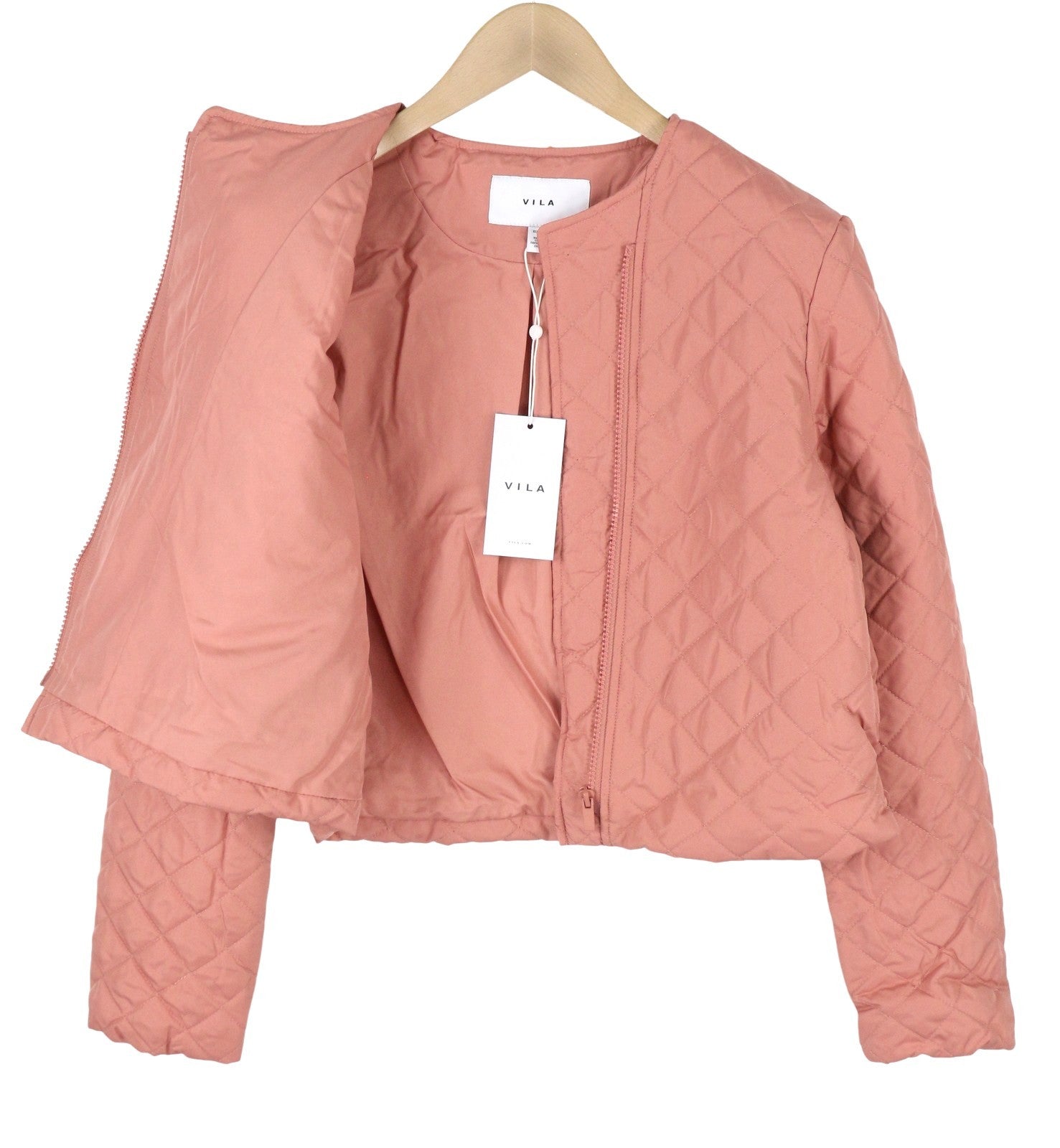 VILA Sassy Women Jacket EU36 Pink Quilted Padded Asymmetric Zip Light