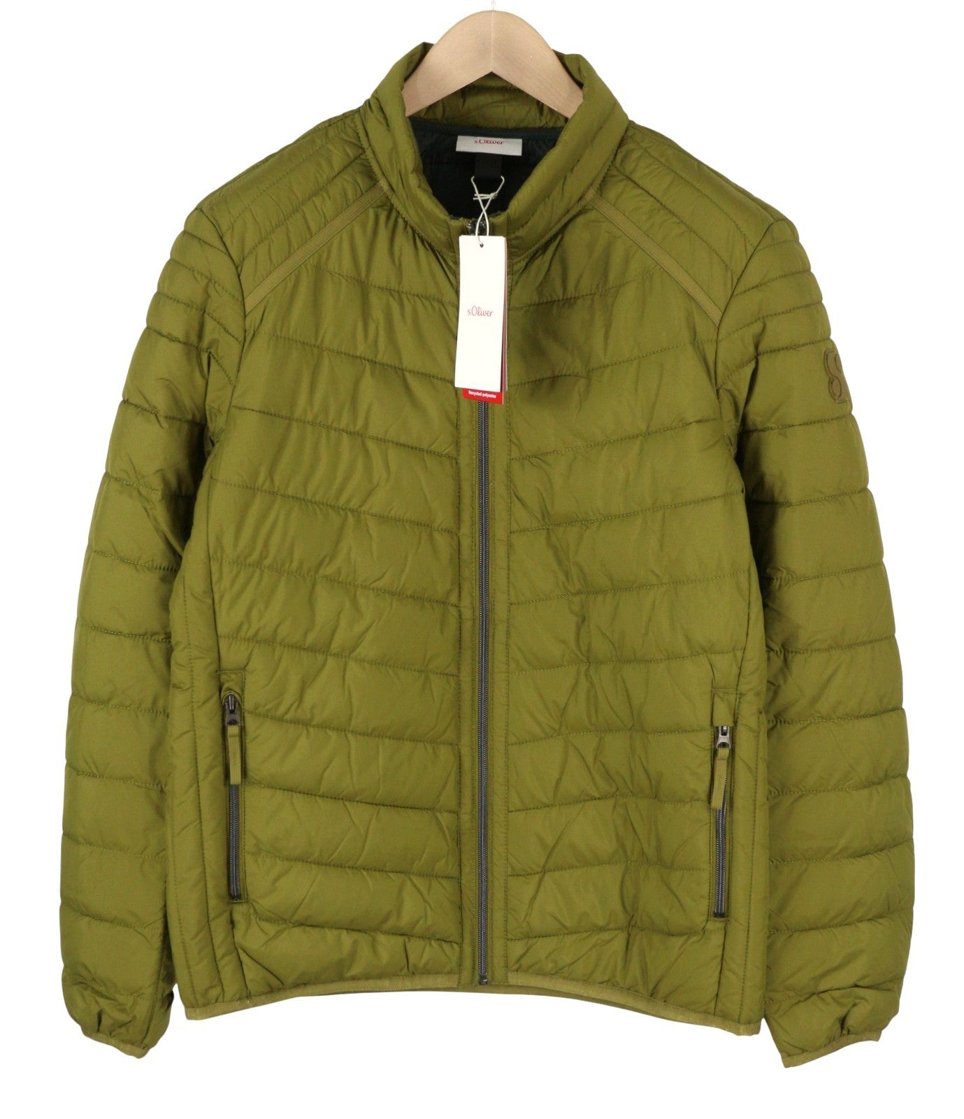S.OLIVER Men Jacket L Green High Neck Quilted Padded Full Zip Light