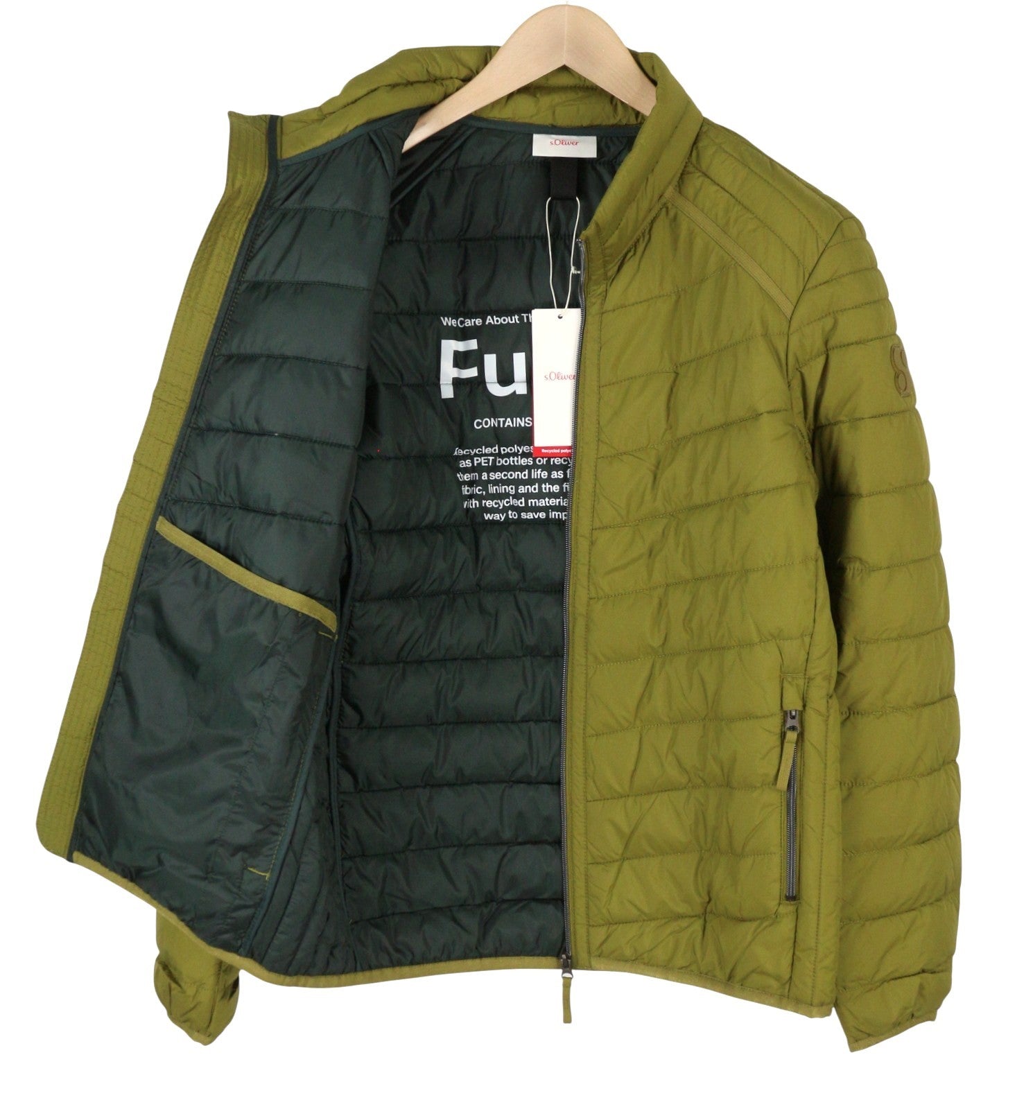 S.OLIVER Men Jacket XL Green High Neck Quilted Padded Full Zip Light