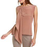 MAX MARA Women T-Shirt M Pink Silk Ruffled Front Round Neck Sleeveless