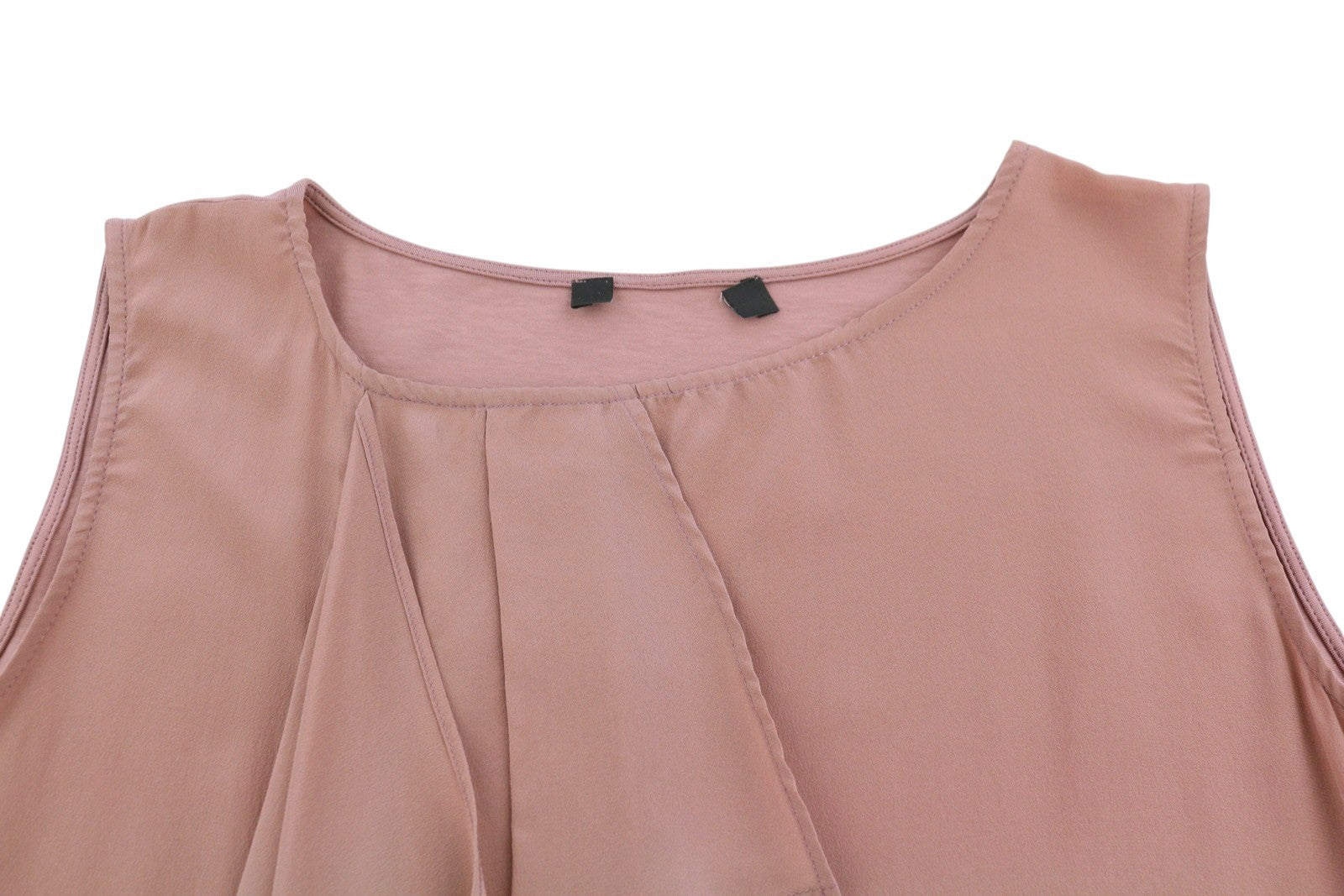 MAX MARA Women T-Shirt M Pink Silk Ruffled Front Round Neck Sleeveless