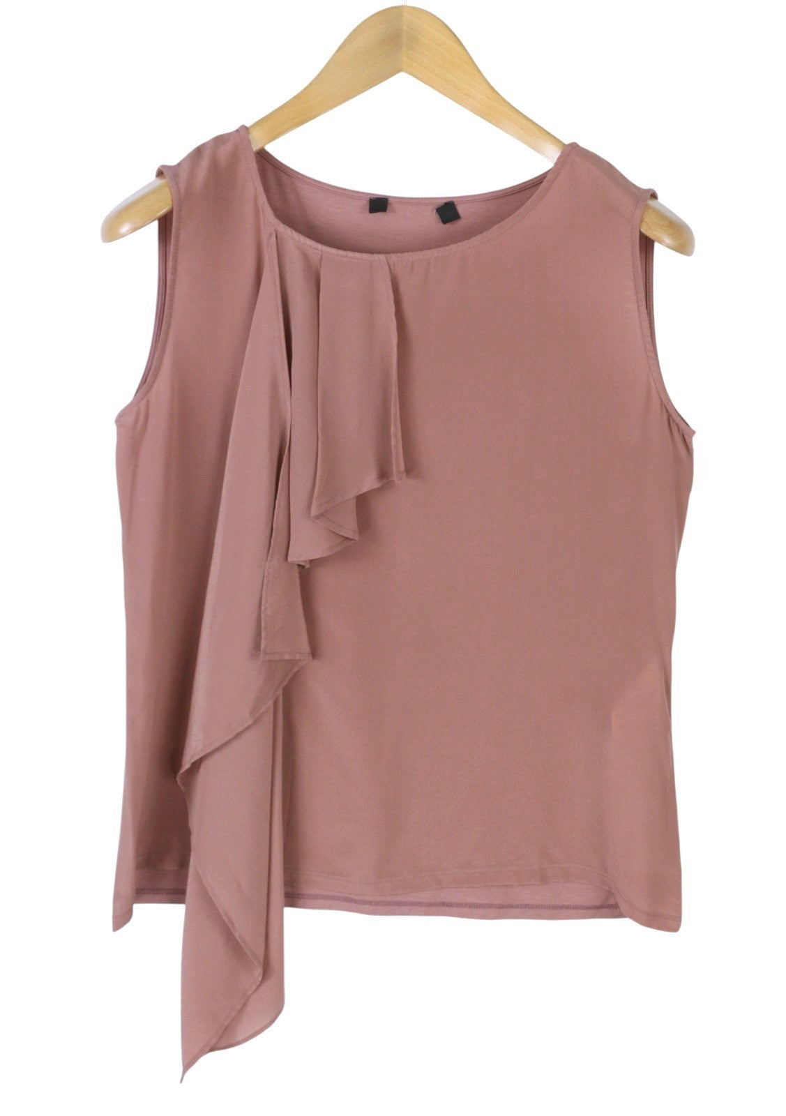 MAX MARA Women T-Shirt S Pink Silk Ruffled Front Round Neck Sleeveless