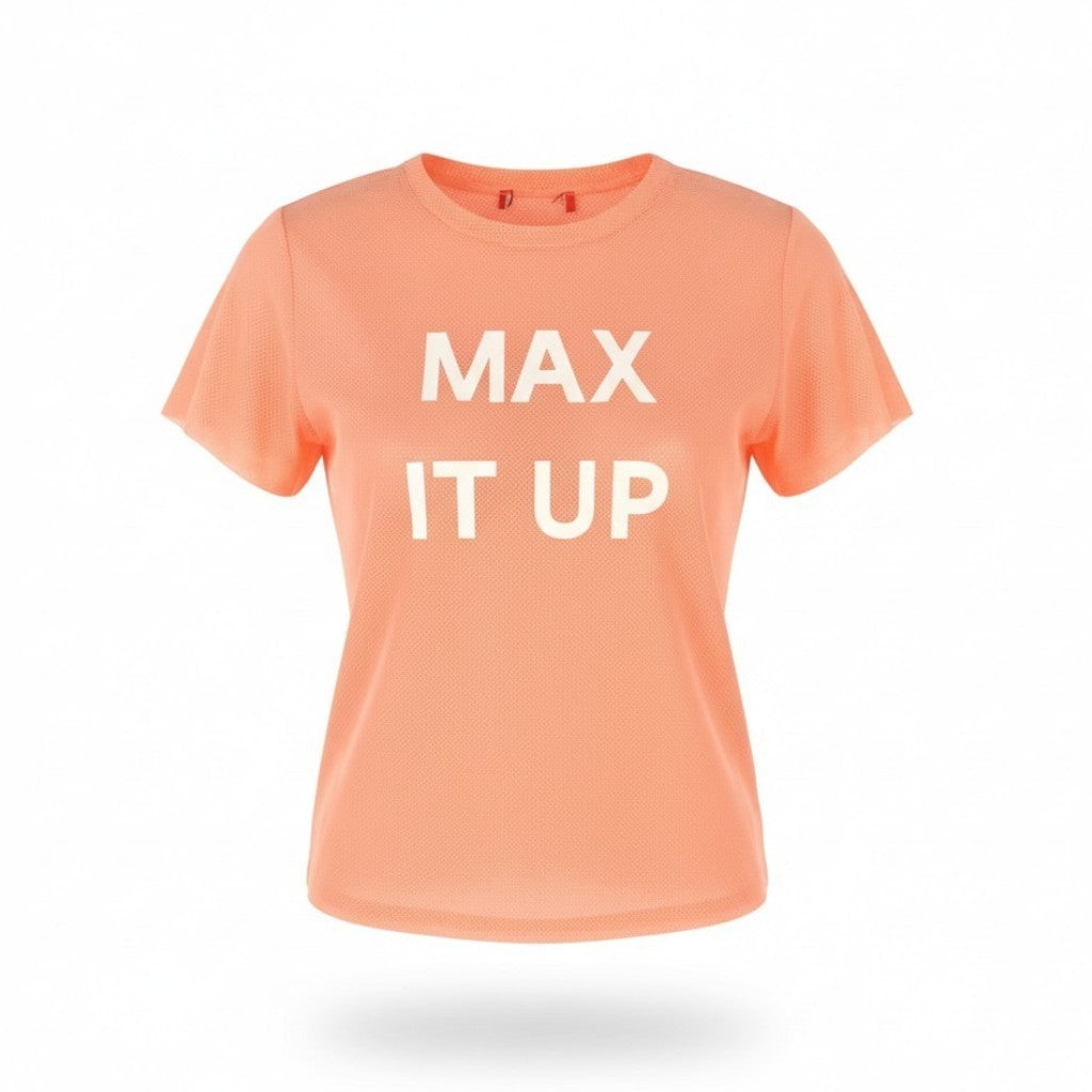 MAX&CO. Women T-Shirt M Coral Pink Mesh Transparent Oversized Short Sleeved