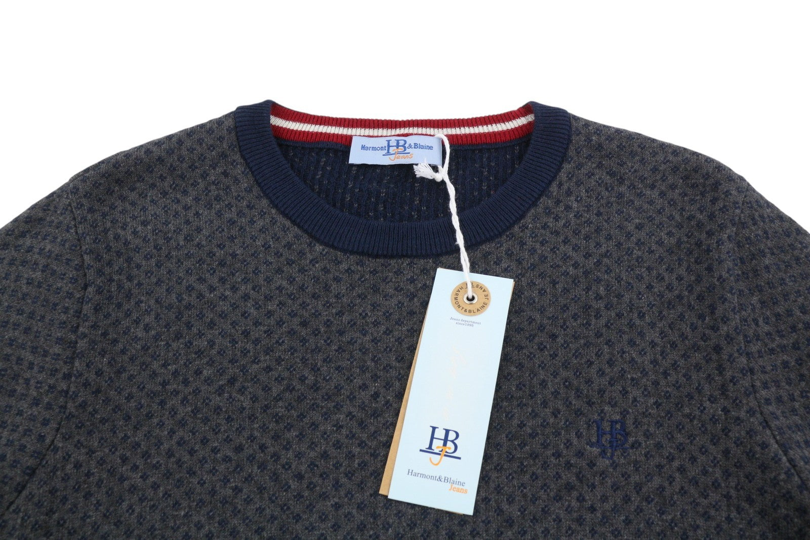 HARMONT & BLAINE Men Jumper S Grey Patterned Cashmere Wool Blend Pull On