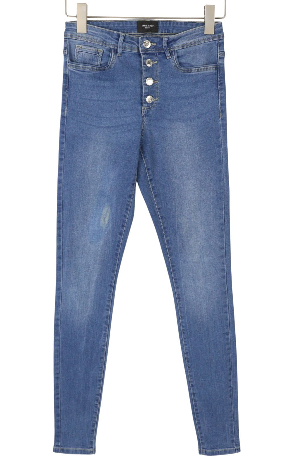VERO MODA Tanya Women Jeans EU36 Blue Whiskers Faded Button Fly Skinny Fit