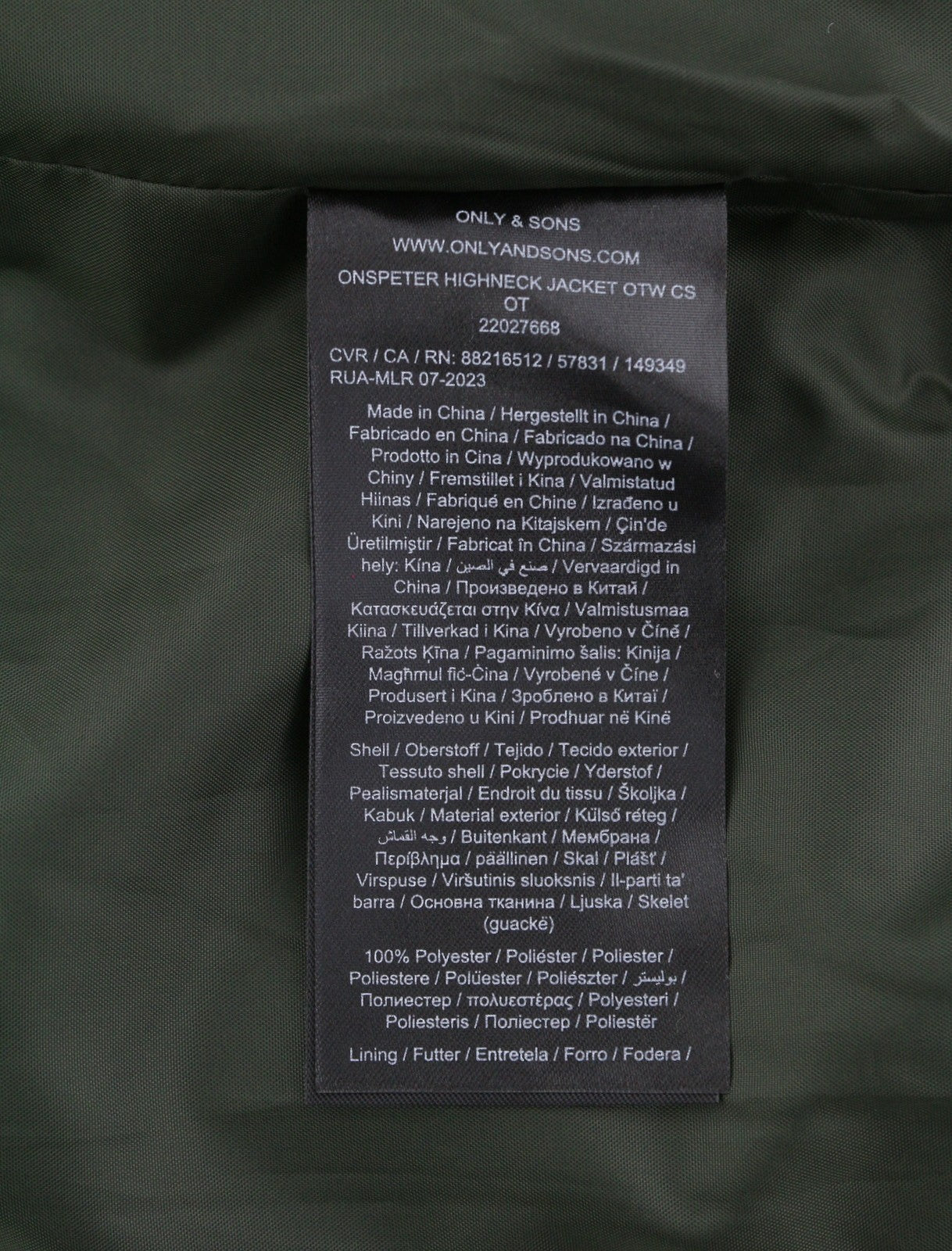 ONLY & SONS Onspeter Highneck Men Jacket M Dark Green Quilted Zip Padded