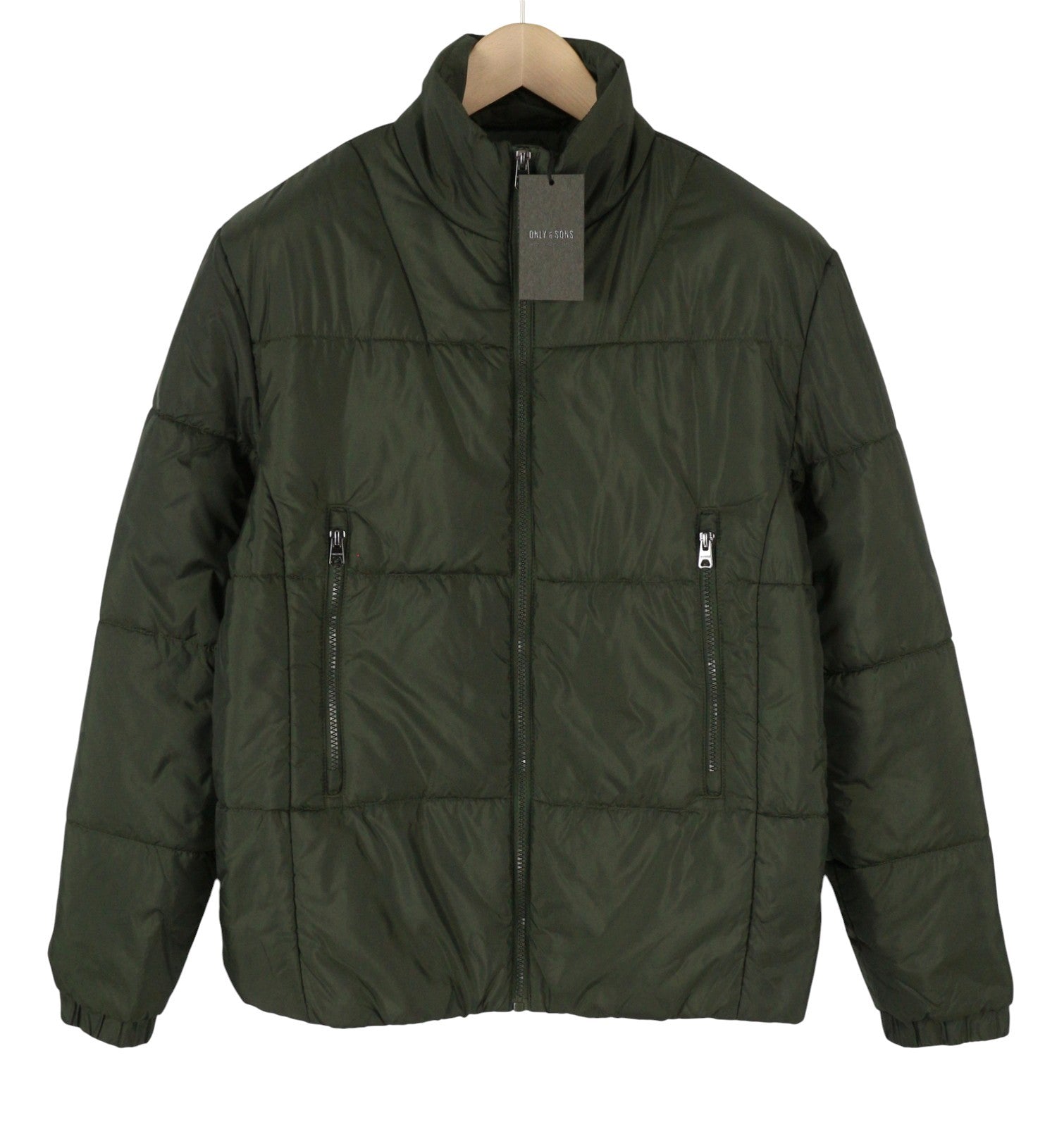 ONLY & SONS Onspeter Highneck Men Jacket M Dark Green Quilted Zip Padded