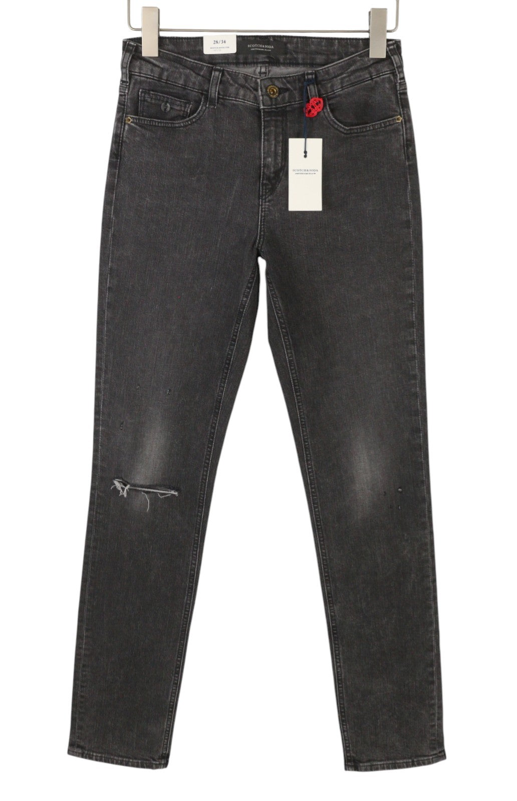 SCOTCH & SODA Supreme Women Jeans W28/L34 Black Faded Distress Slim Straight Fit