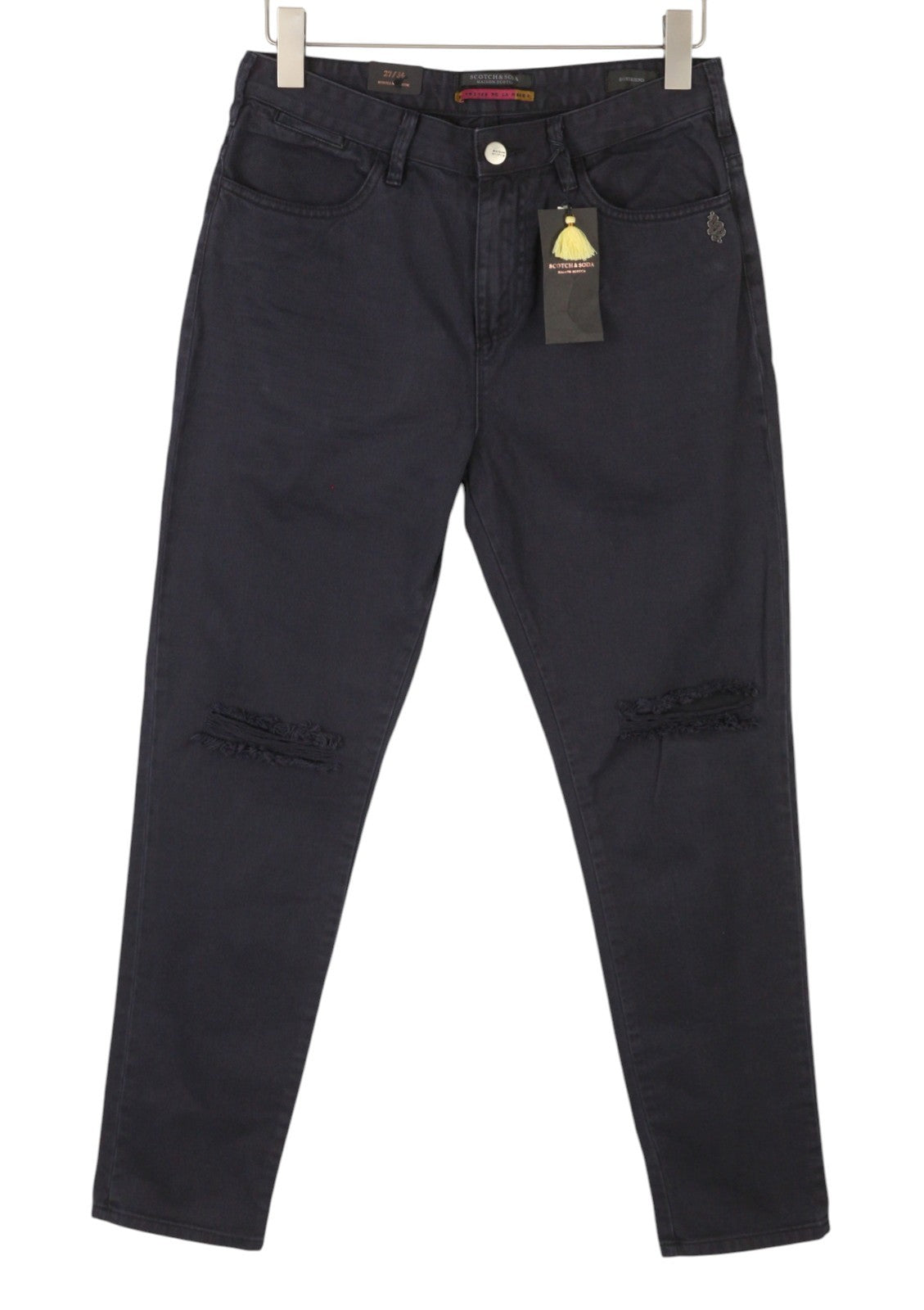 MAISON SCOTCH Women Jeans W27/L34 Black Slim Boyfriend Distress Ripped Cropped