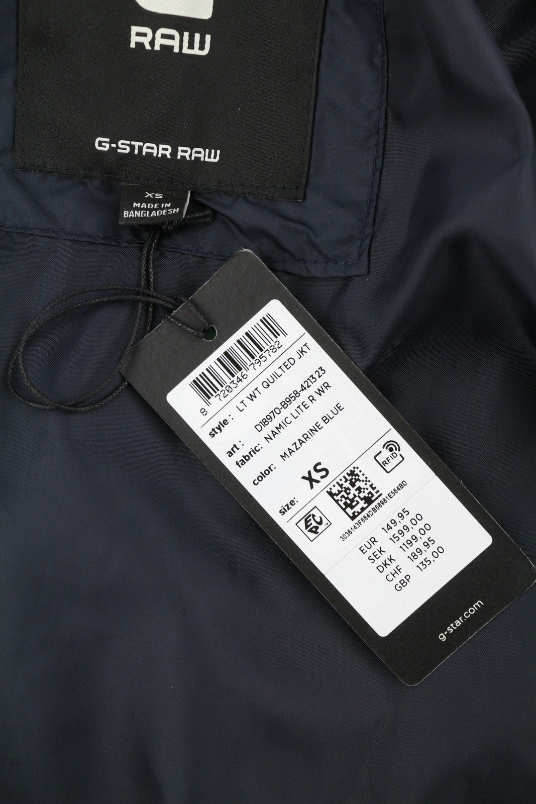 G-STAR Lt Wt Quilted Men Jacket XS Dark Blue Padded High Neck Full Zip