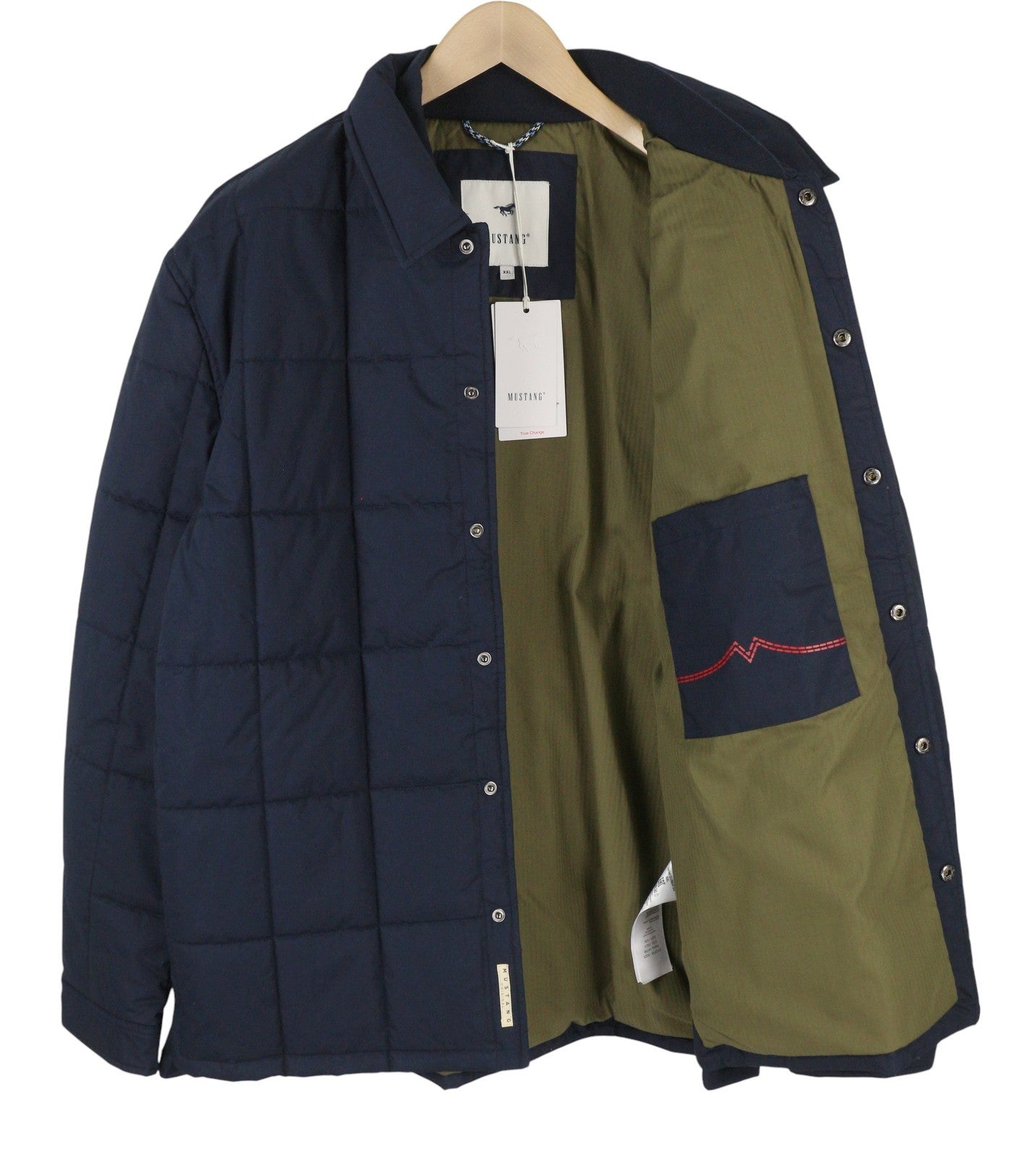 MUSTANG Daniel Quilted SJ Men Jacket 2XL Dark Blue Snap Neck Quilted