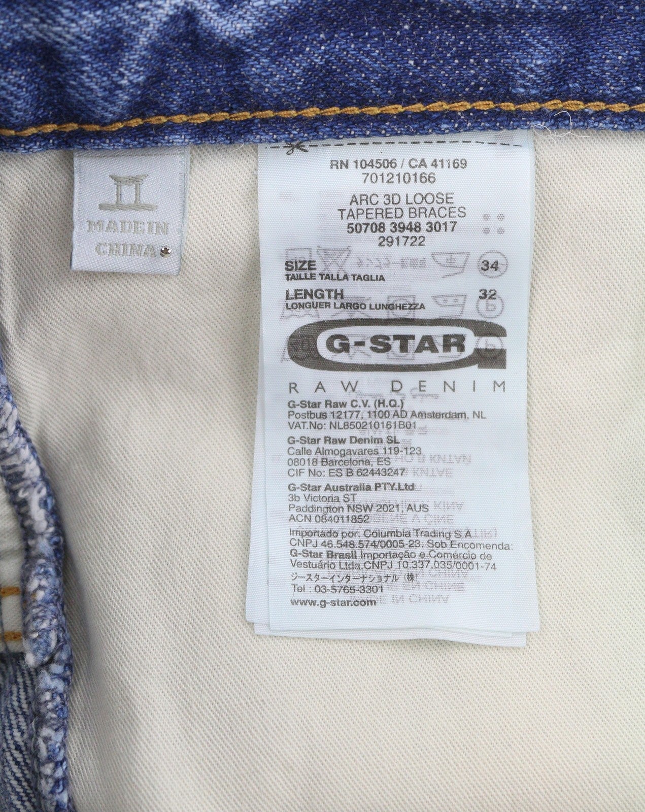 G-STAR ARC 3D Loose Tapered Men Jeans W34/L32 Blue Whiskers Faded Twisted