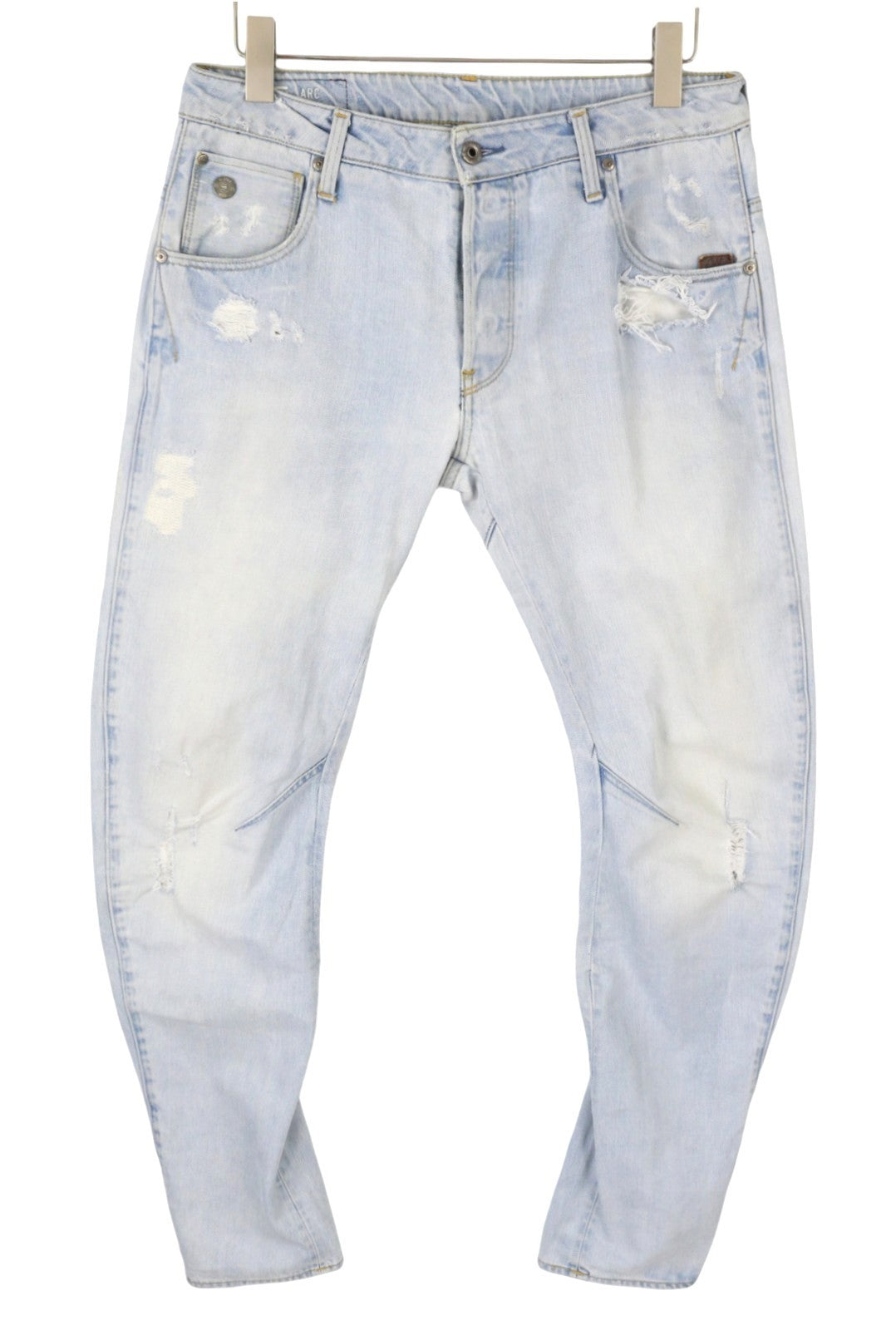 G-STAR ARC 3D Slim Men Jeans W32/L32 Blue Faded Distress Twisted Button Fly