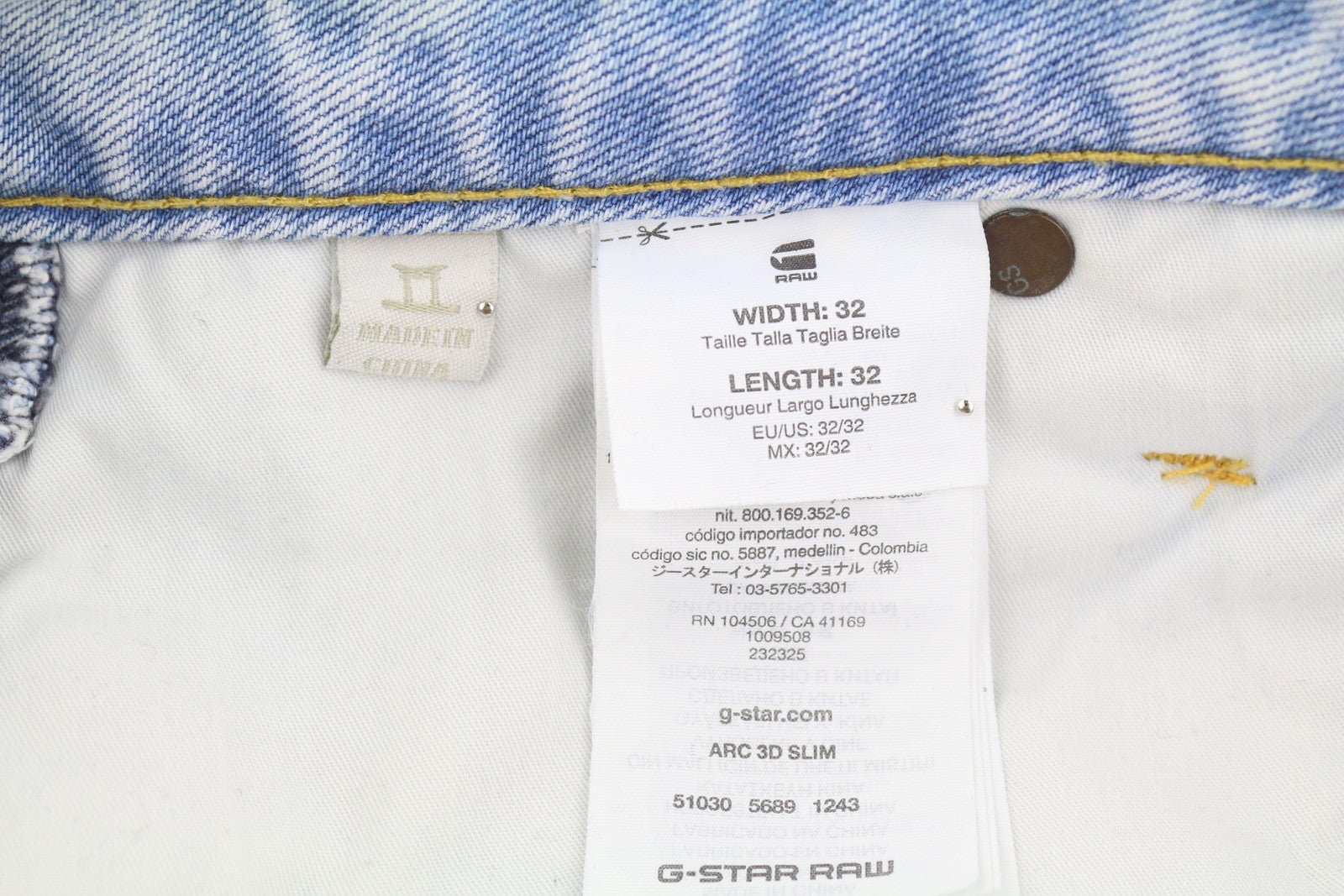 G-STAR ARC 3D Slim Men Jeans W32/L32 Blue Faded Distress Twisted Button Fly