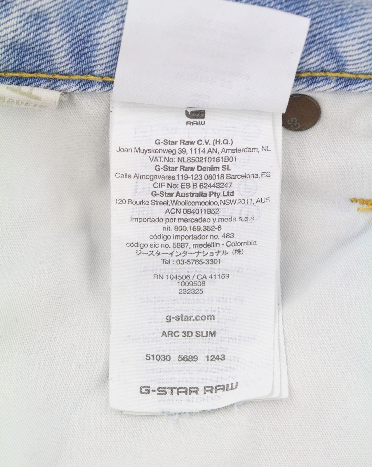 G-STAR ARC 3D Slim Men Jeans W32/L32 Blue Faded Distress Twisted Button Fly