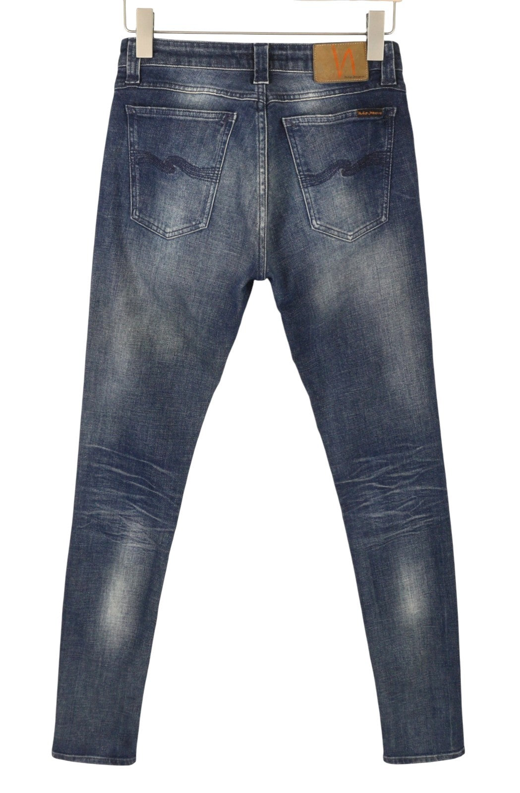 NUDIE JEANS Skinny Lin Navy Lightning Men Jeans W29/L34 Blue Whiskers Faded