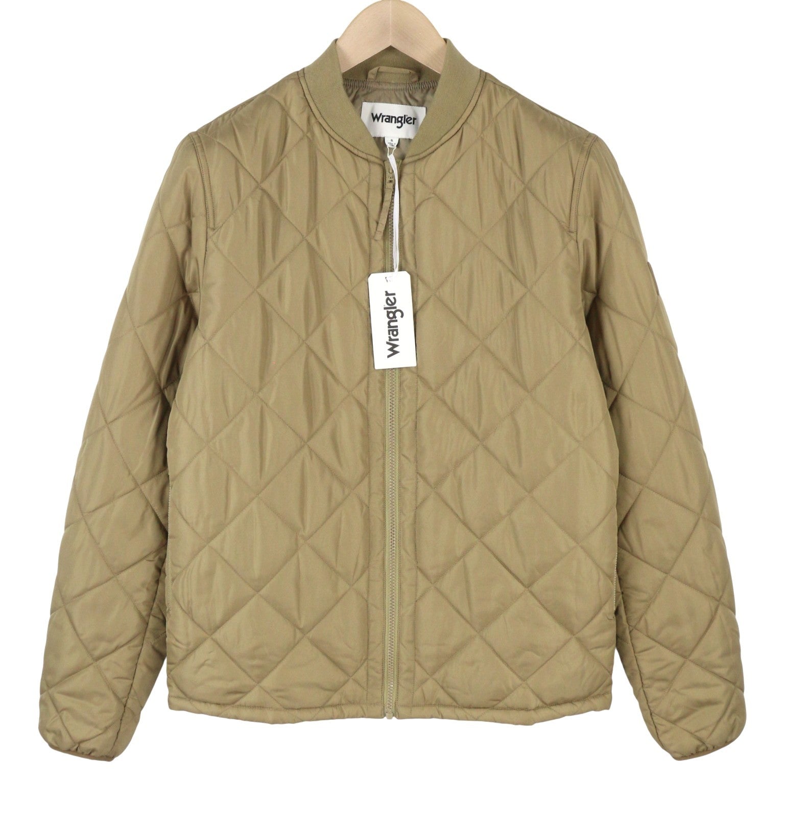 WRANGLER Men Jacket S Beige Quilted Padded Full Zip Lined Bomber Style