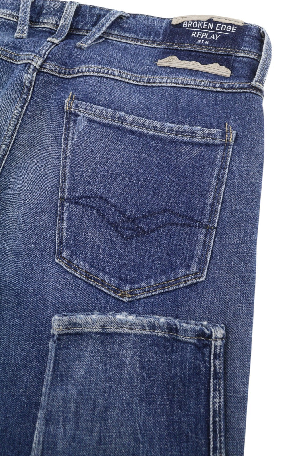 REPLAY Bronny Men Jeans W32/L30 Blue Whiskers Faded Distress Super Slim Fit