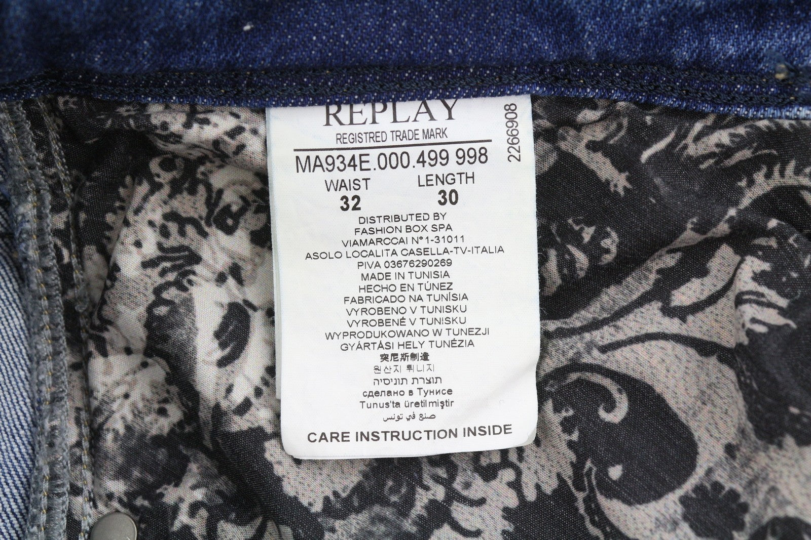 REPLAY Bronny Men Jeans W32/L30 Blue Whiskers Faded Distress Super Slim Fit