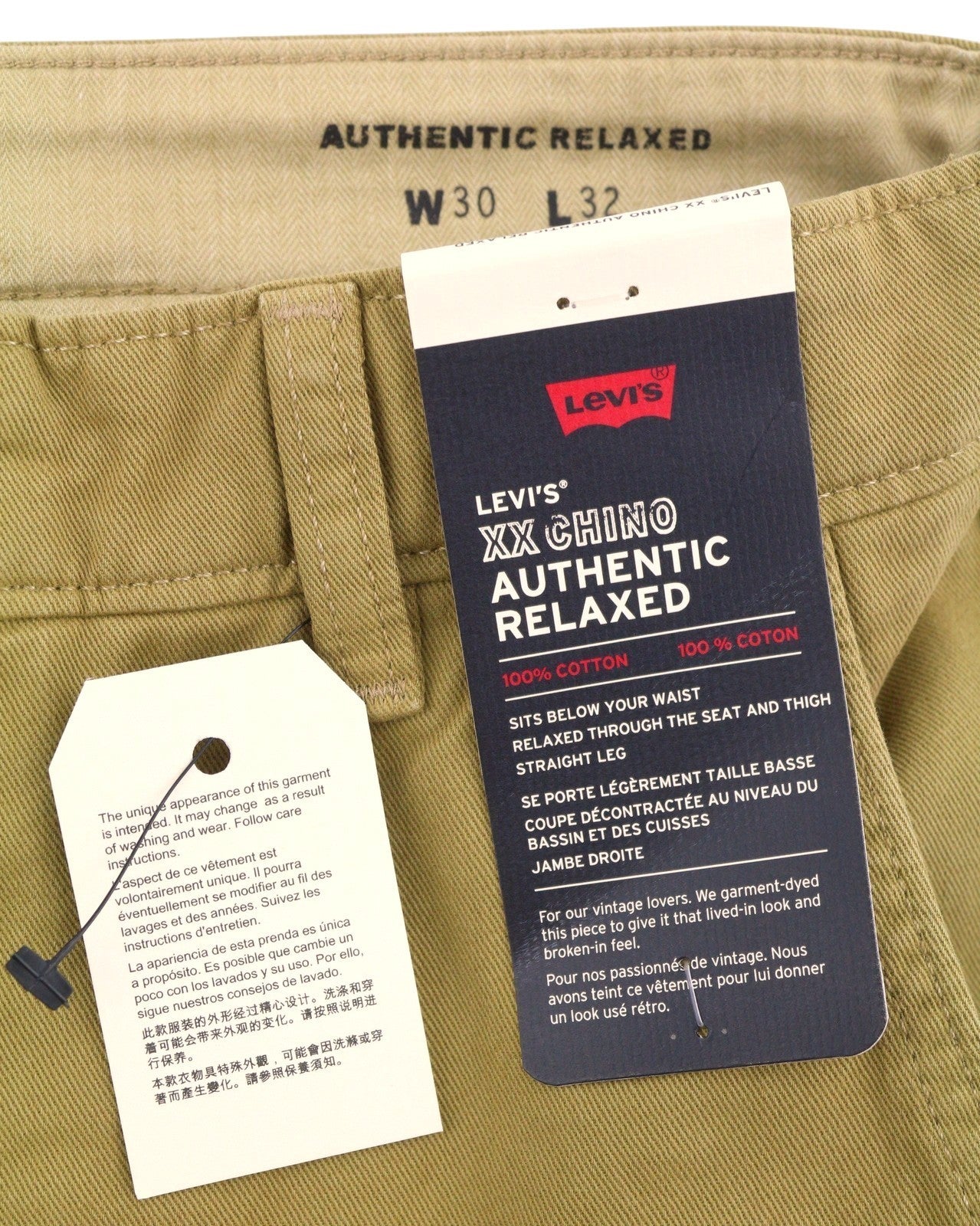 LEVI'S XX Chino Men Trousers W30/L32 Beige Authentic Relaxed Fit Zipper Big E
