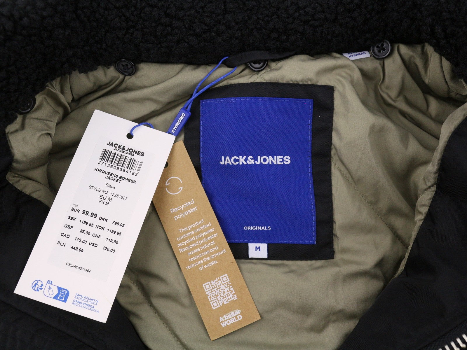 JACK & JONES Jorqueens Bomber Men Jacket M Black Oversized Zip Padded