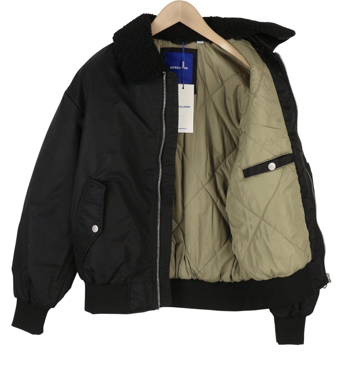 JACK & JONES Jorqueens Bomber Men Jacket M Black Oversized Zip Padded