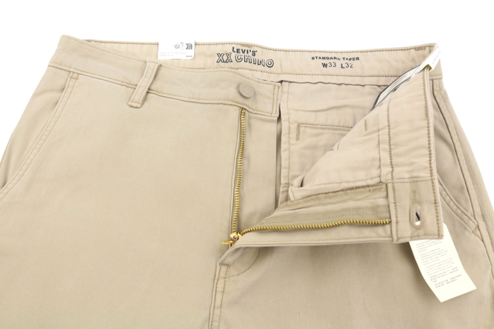 LEVI'S XX Chino Men Trousers W33/L32 Beige Standard Tapered Fit Zip Fly Big E