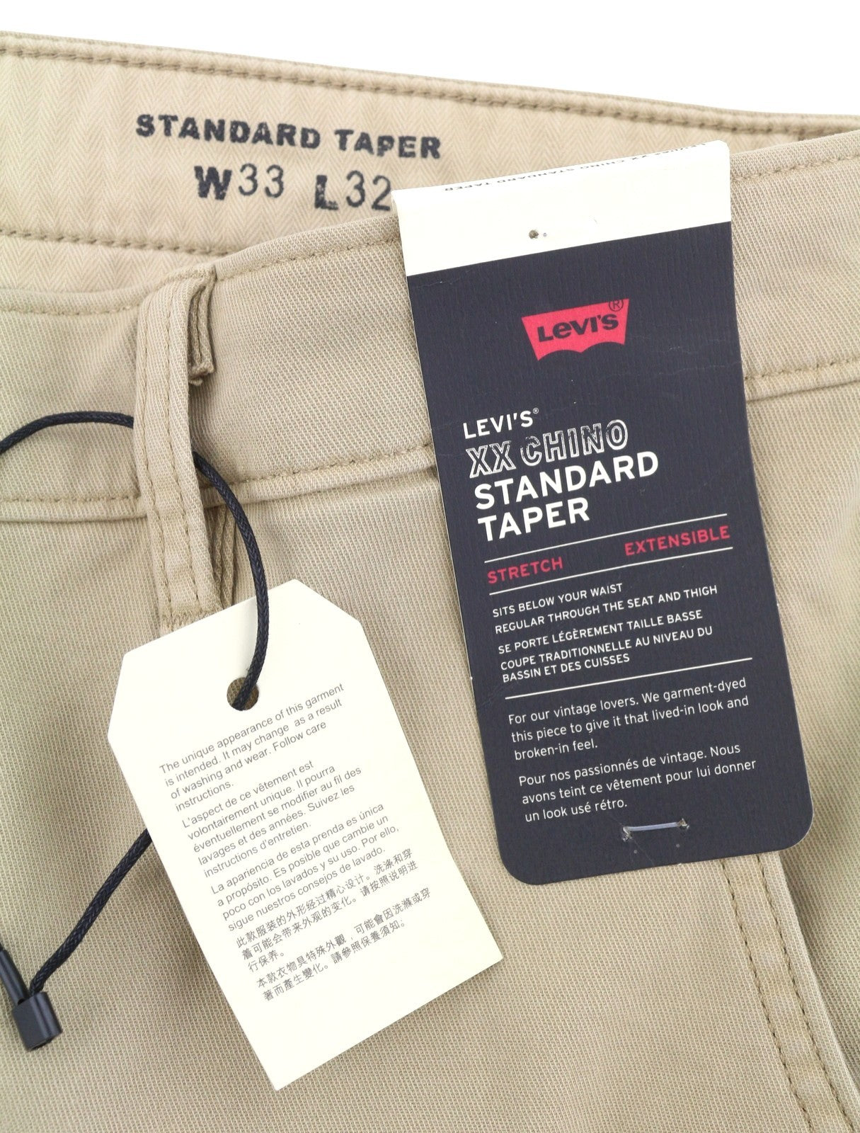 LEVI'S XX Chino Men Trousers W33/L32 Beige Standard Tapered Fit Zip Fly Big E