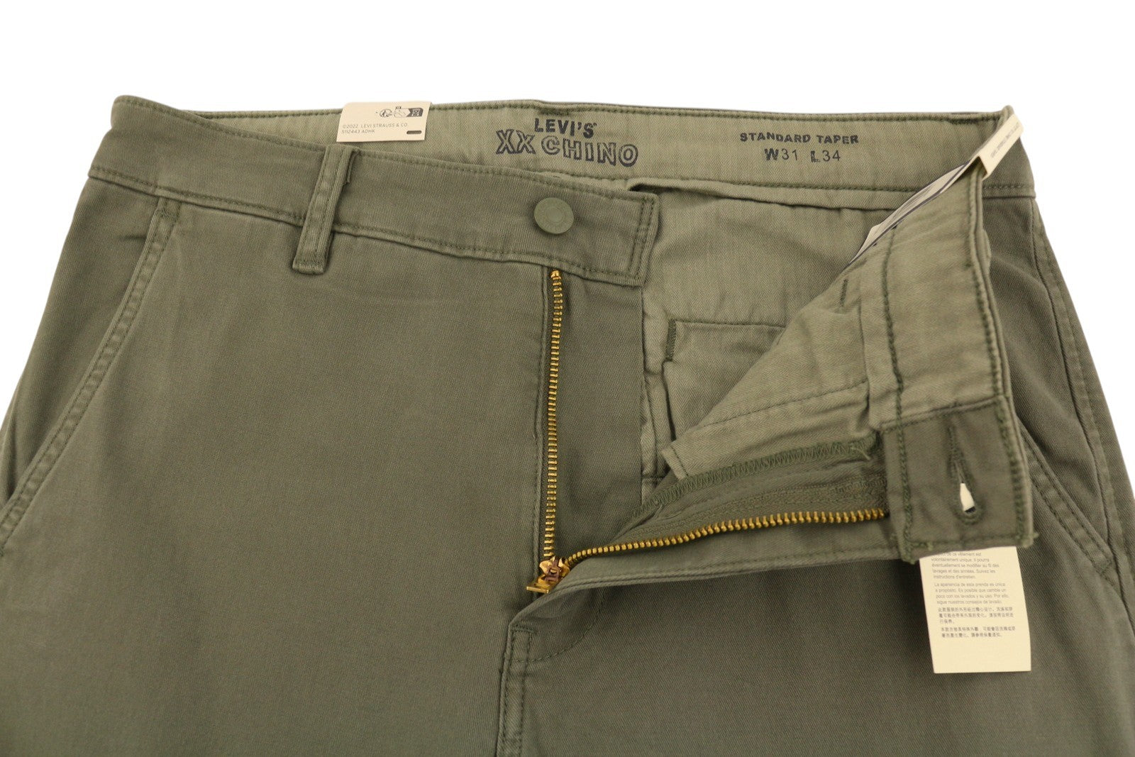 LEVI'S XX Chino Men Trousers W31/L34 Green Standard Tapered Fit Stretch Big E