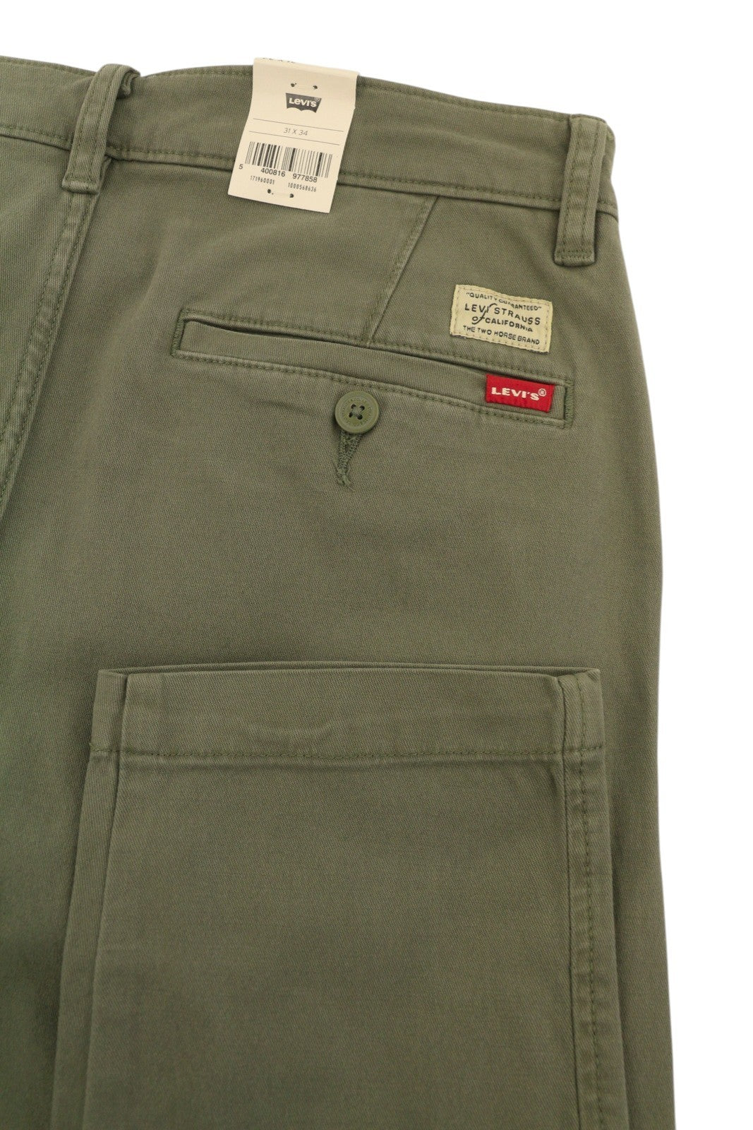 LEVI'S XX Chino Men Trousers W31/L34 Green Standard Tapered Fit Stretch Big E