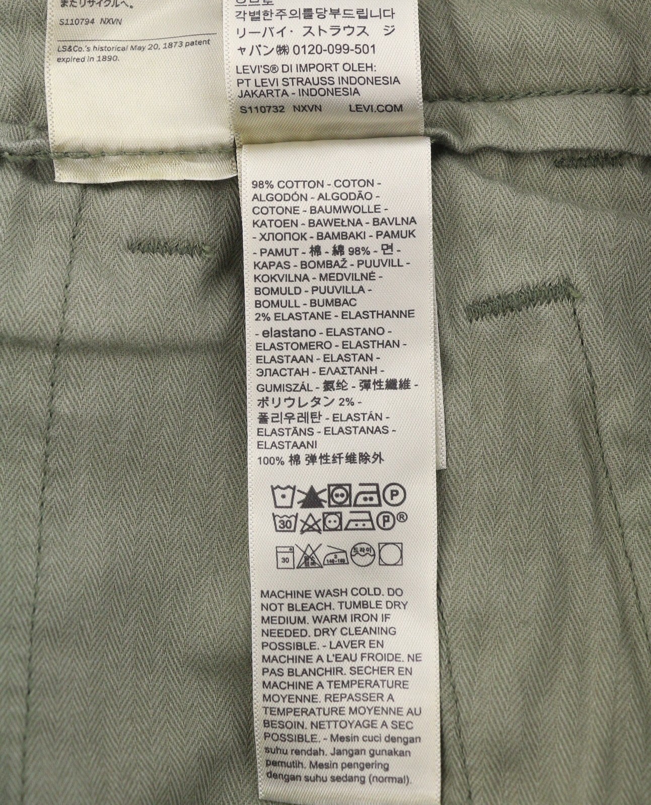 LEVI'S XX Chino Men Trousers W31/L34 Green Standard Tapered Fit Stretch Big E