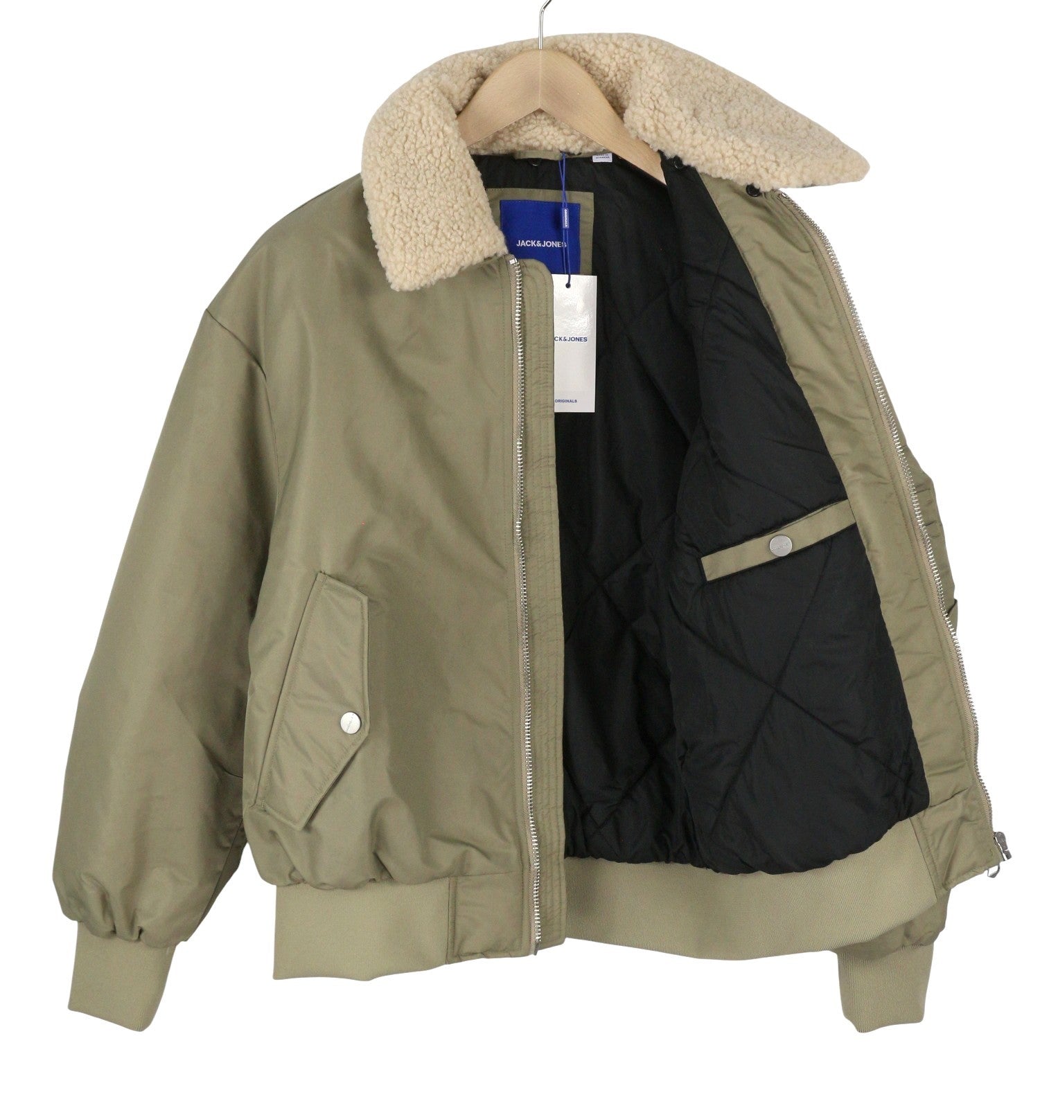 JACK & JONES Jorqueens Bomber Men Jacket XL Silver Sage Oversized Zip