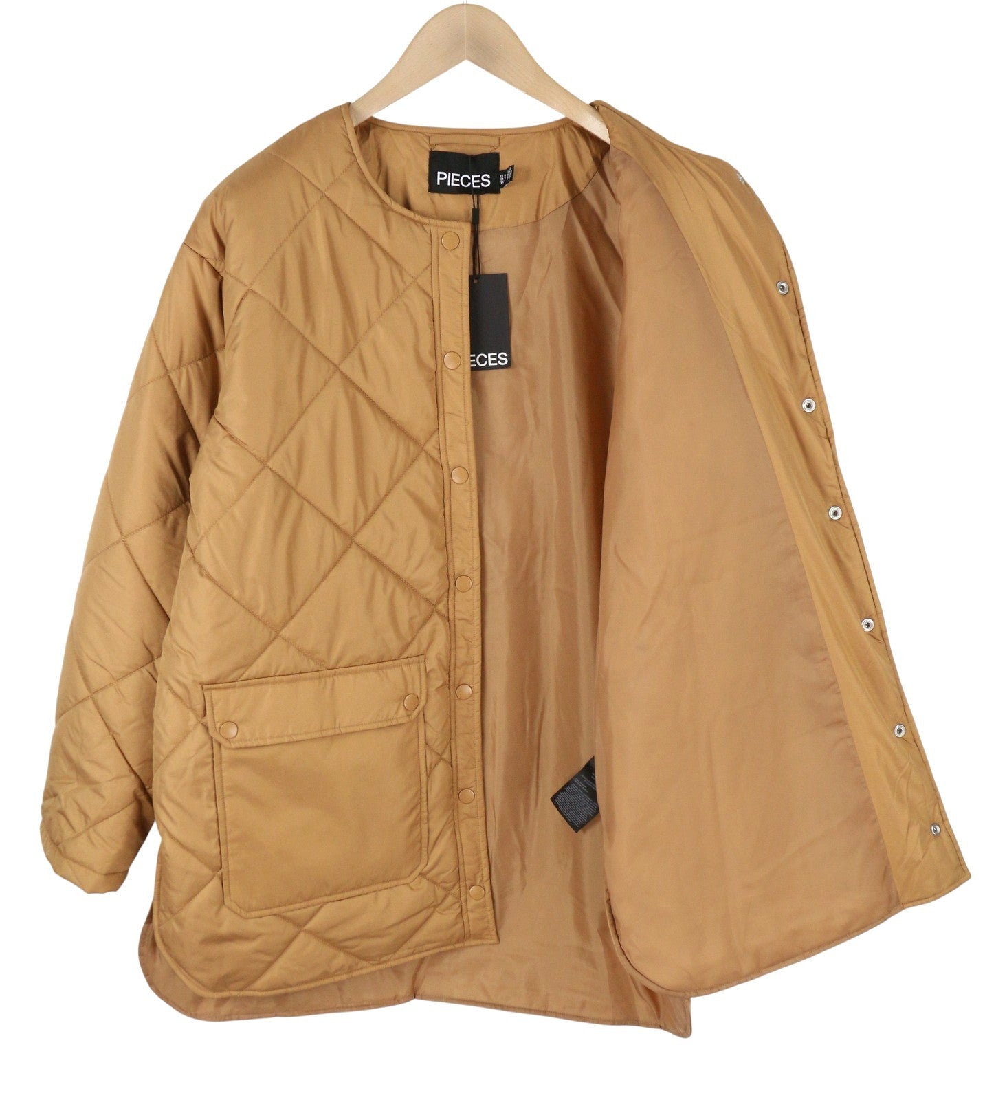PIECES Key Light Padded Women Jacket XL Brown Quilted Snap Button