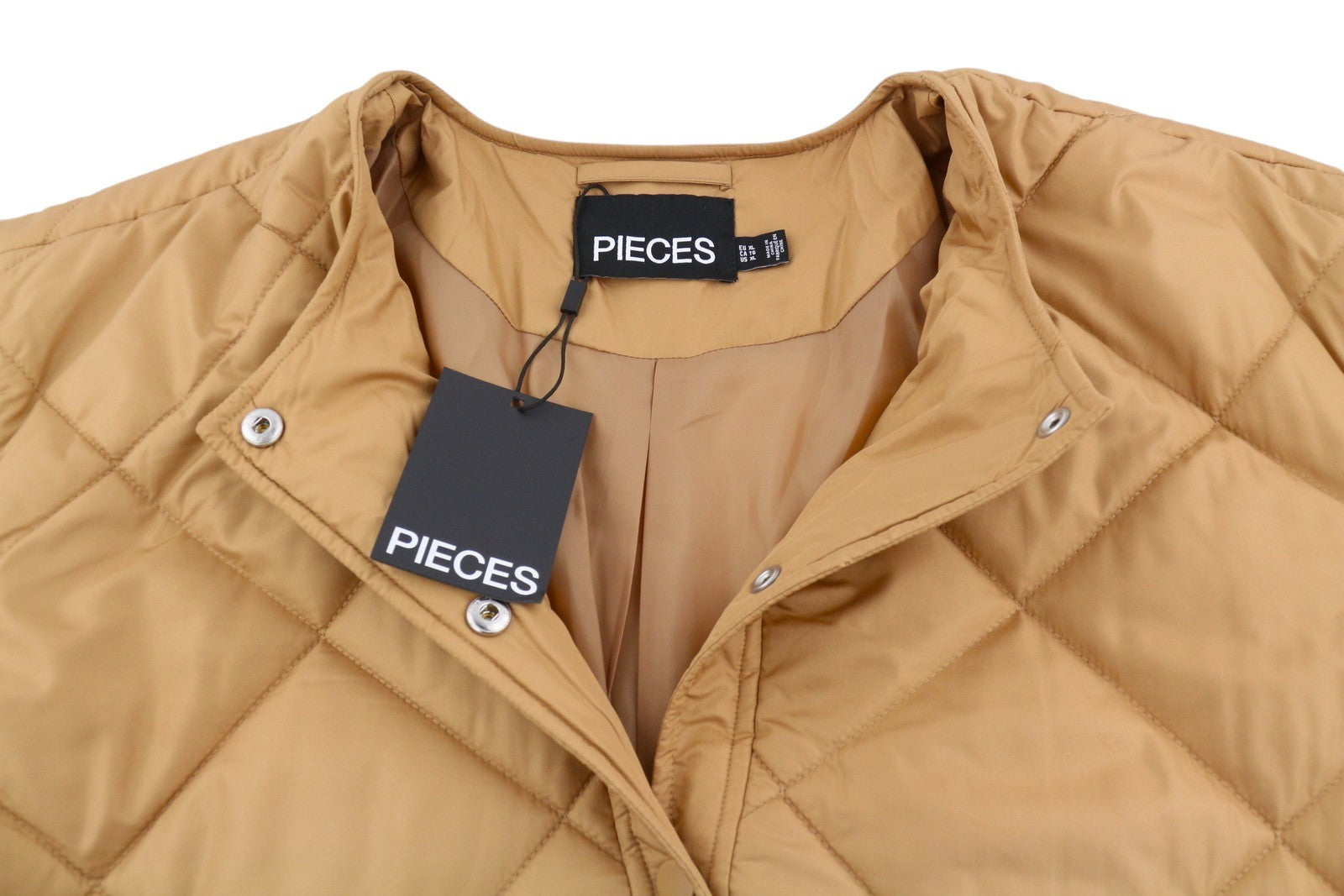 PIECES Key Light Padded Women Jacket XL Brown Quilted Snap Button