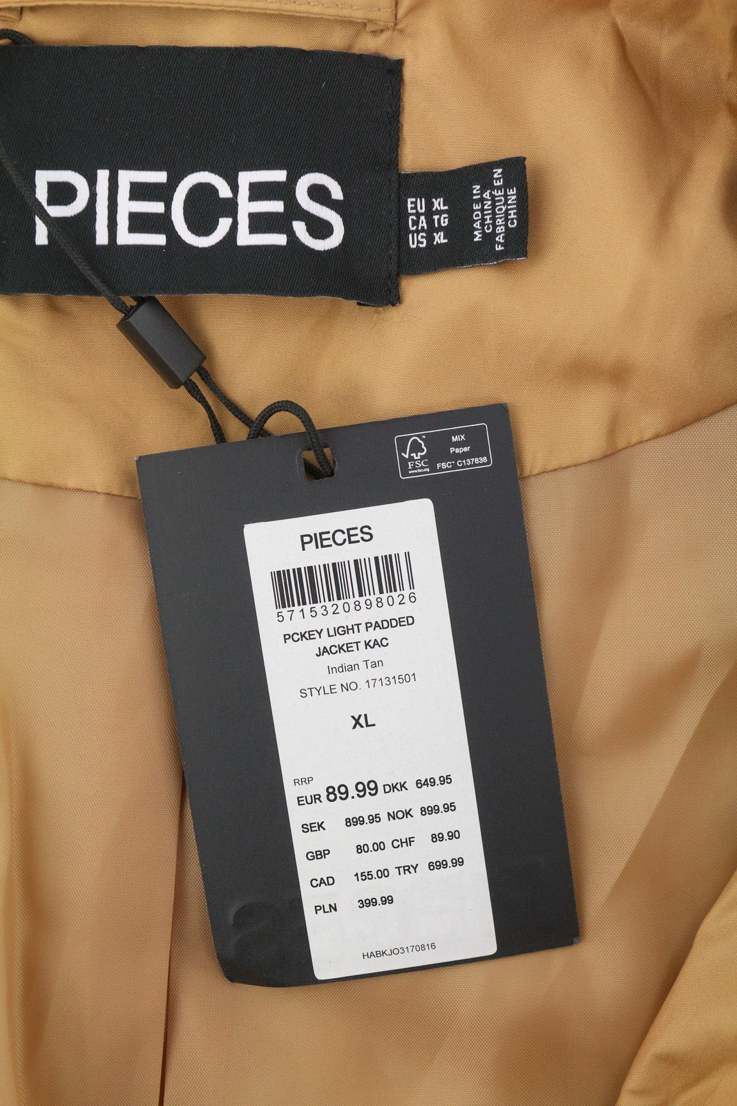 PIECES Key Light Padded Women Jacket XL Brown Quilted Snap Button