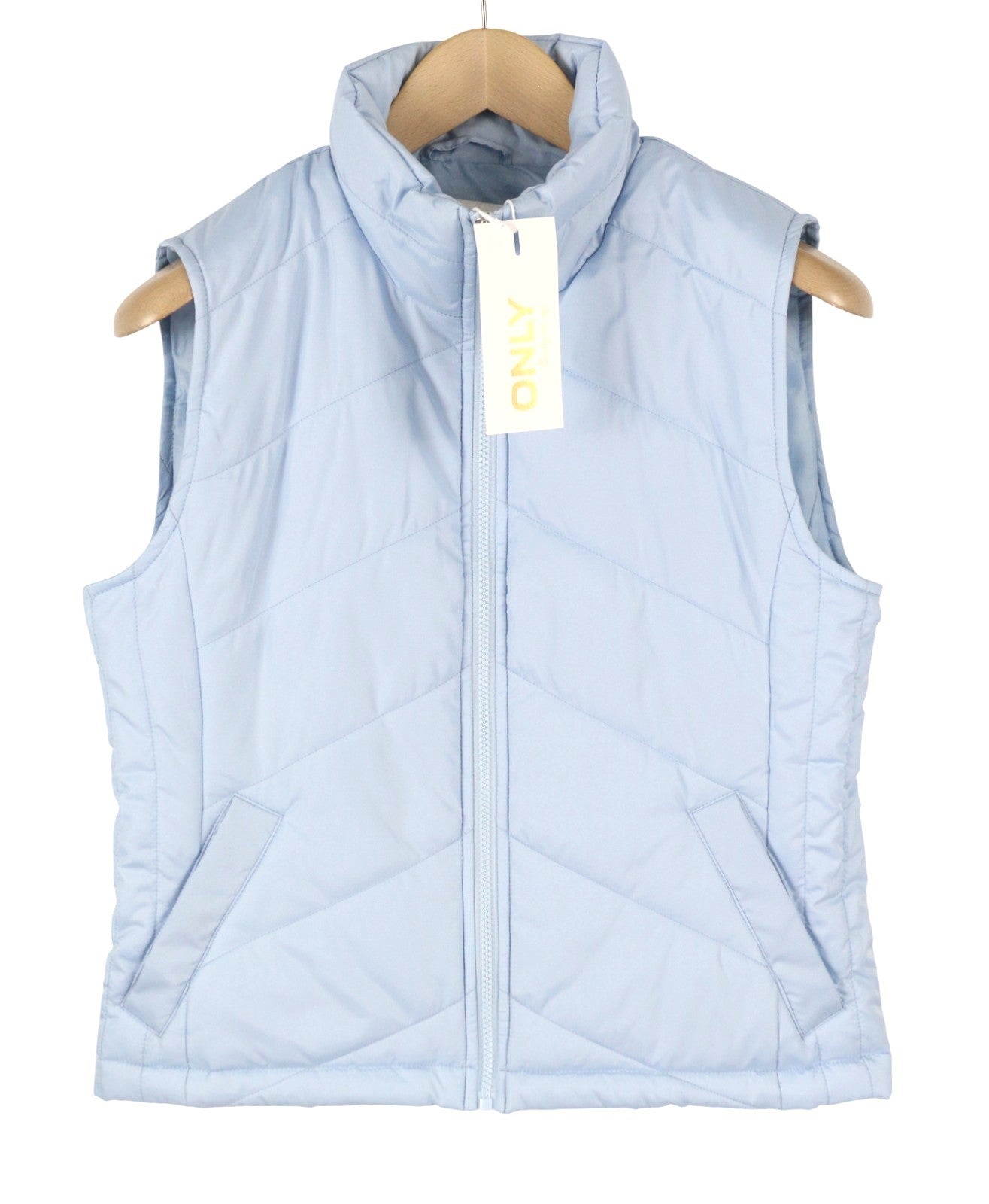 ONLY Nicole Quilt Women Waistcoat S Light Blue Padded High Neck Zip