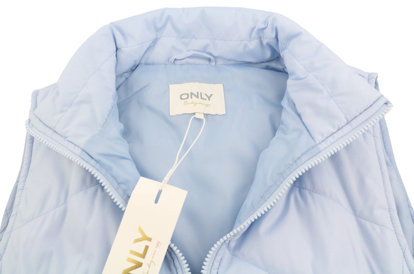 ONLY Nicole Quilt Women Waistcoat S Light Blue Padded High Neck Zip