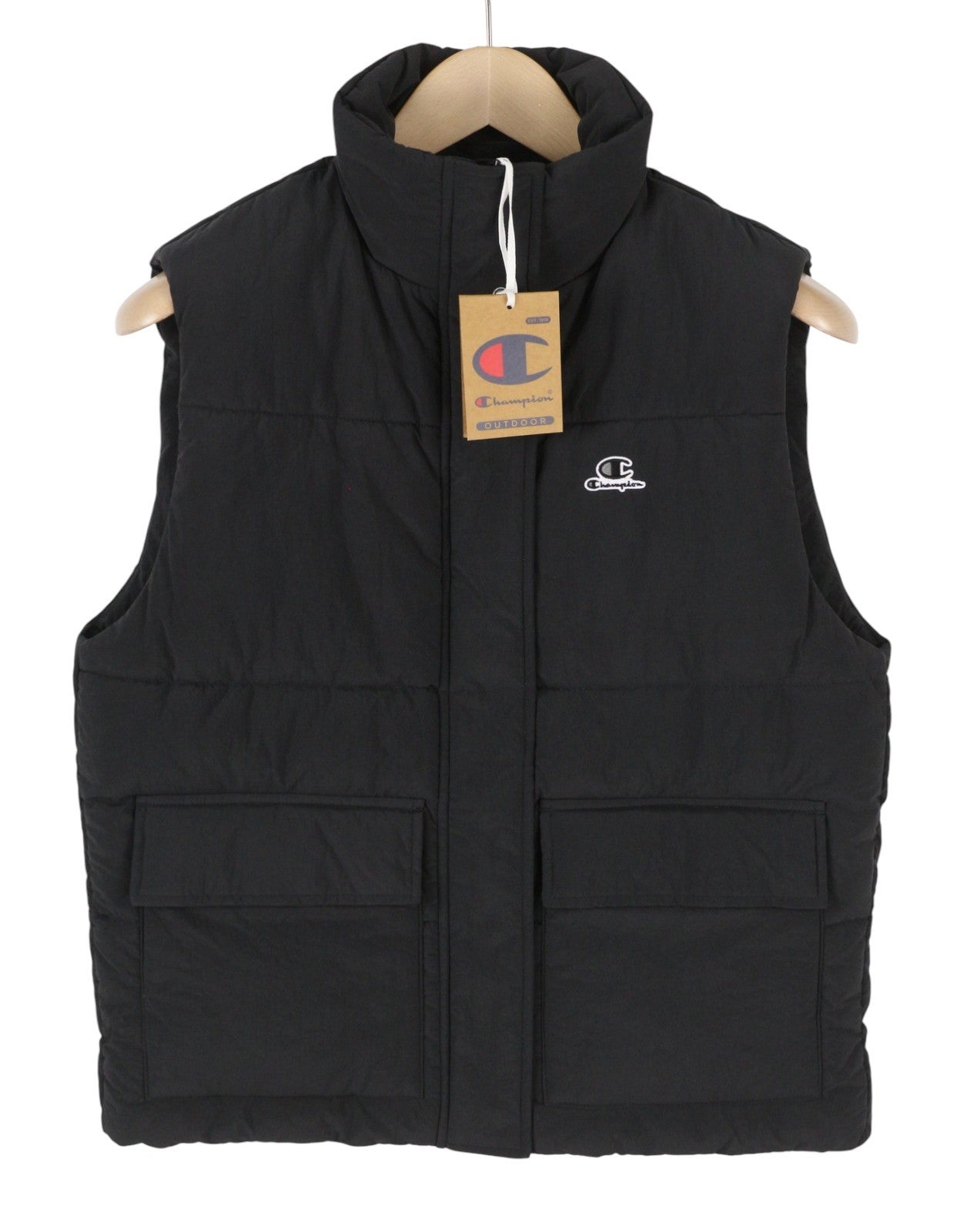 CHAMPION Women Waistcoat XS Black Tech Fill Quilted High Neck Zip