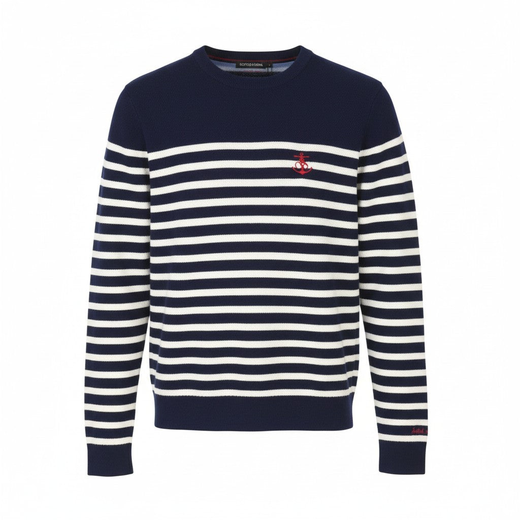 SCOTCH & SODA Men Jumper M Dark Blue Striped Wool Blend Tight Knit Pull On