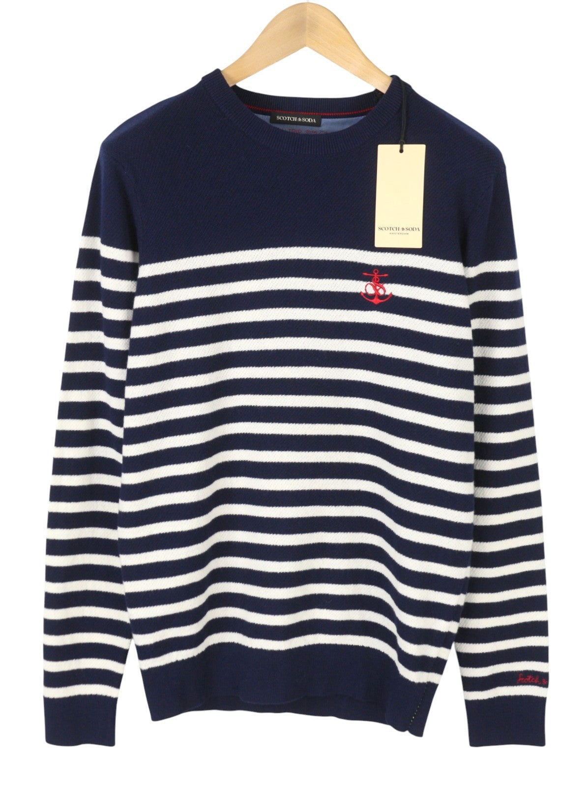 SCOTCH & SODA Men Jumper M Dark Blue Striped Wool Blend Tight Knit Pull On