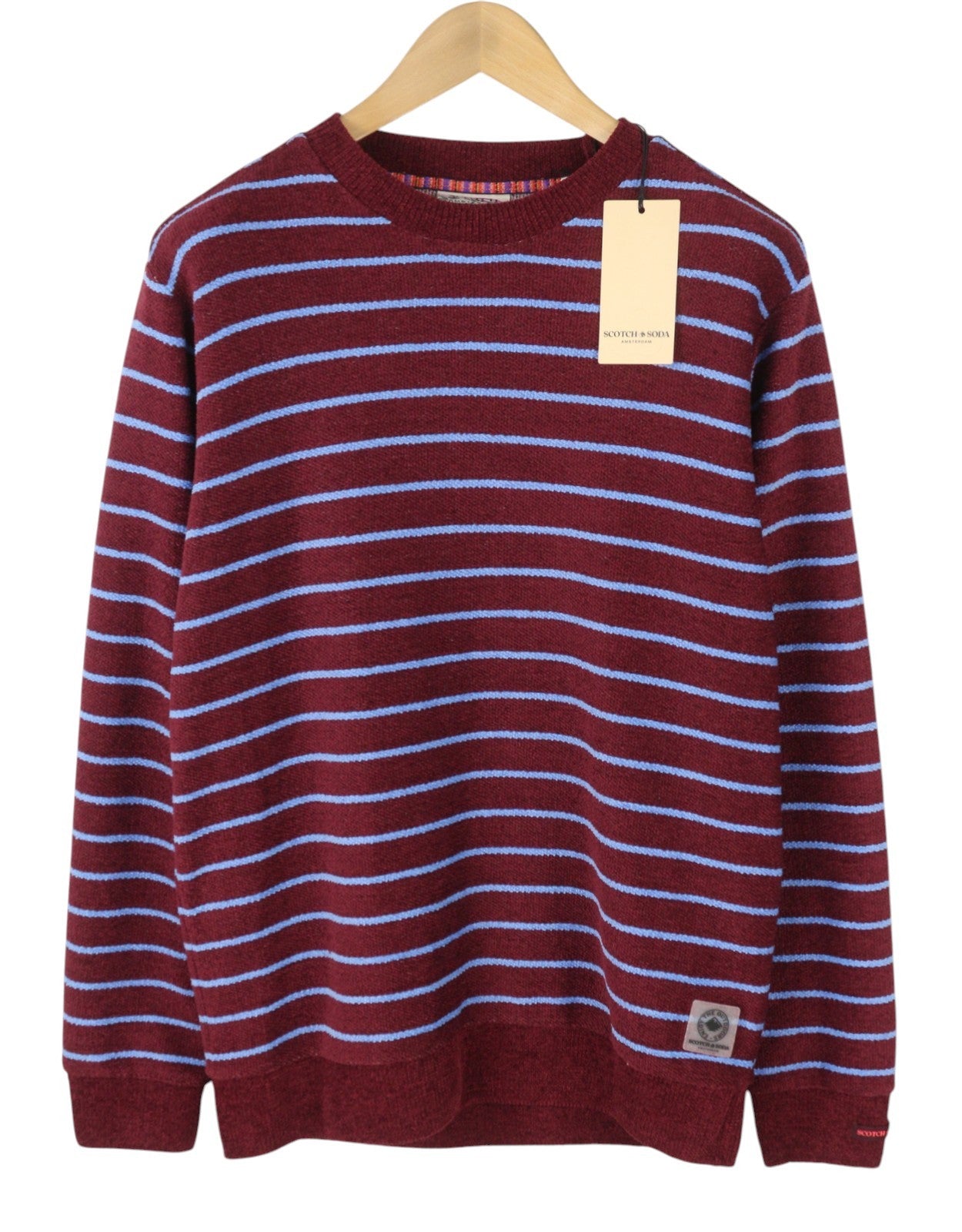 SCOTCH & SODA Men Sweatshirt M Burgundy Striped Crew Neck Pull On