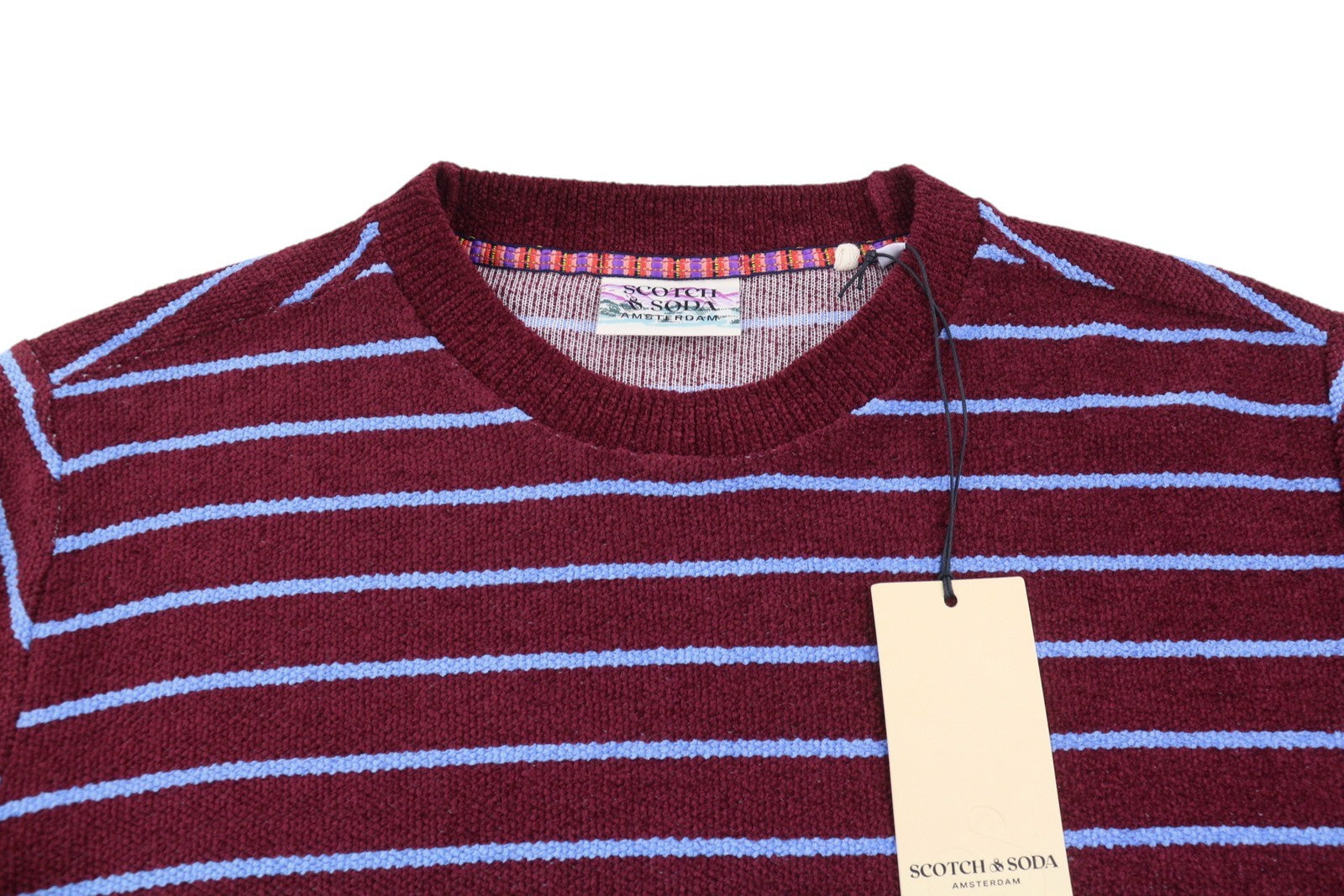 SCOTCH & SODA Men Sweatshirt M Burgundy Striped Crew Neck Pull On
