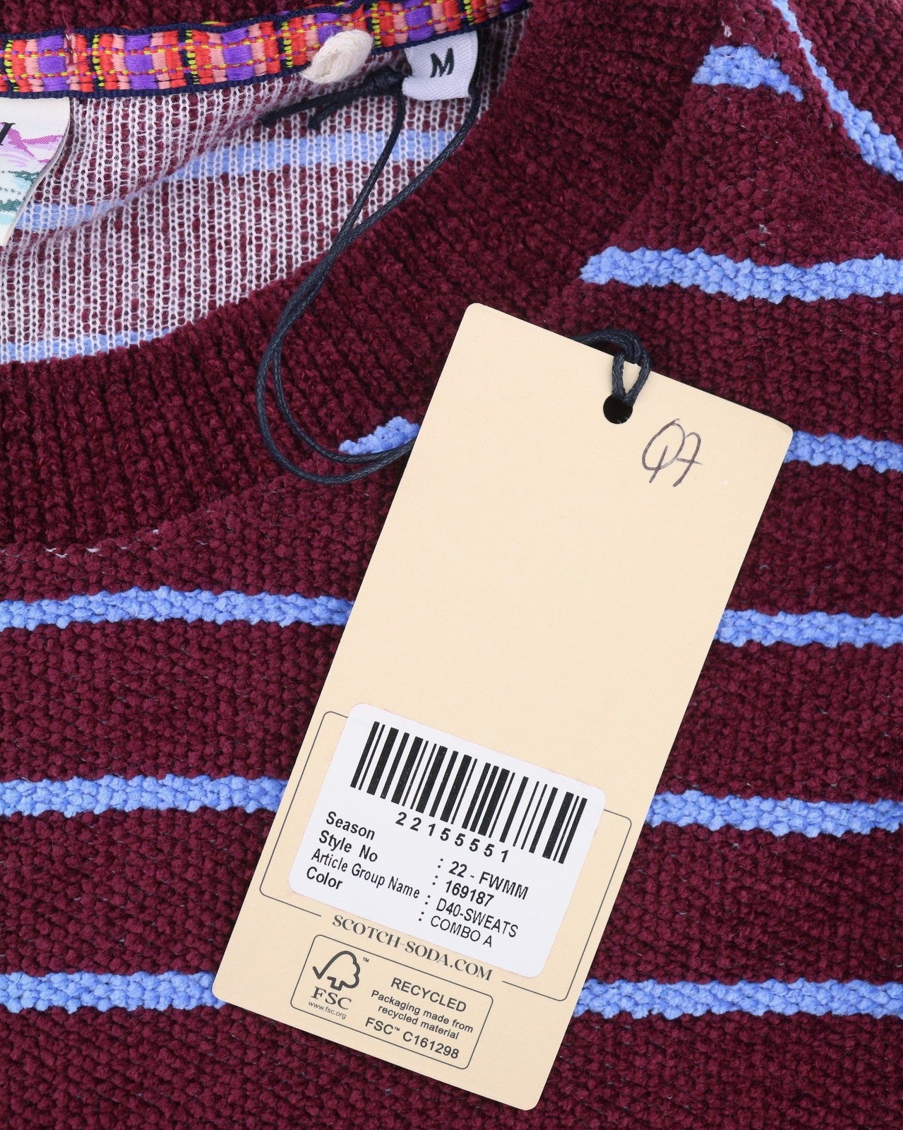 SCOTCH & SODA Men Sweatshirt M Burgundy Striped Crew Neck Pull On