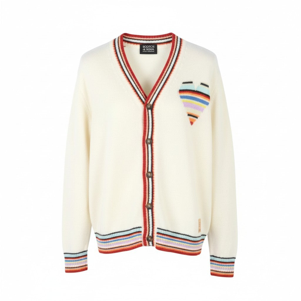 SCOTCH & SODA Men Jumper S Off White Linen Blend Knitted Patterned Cardigan